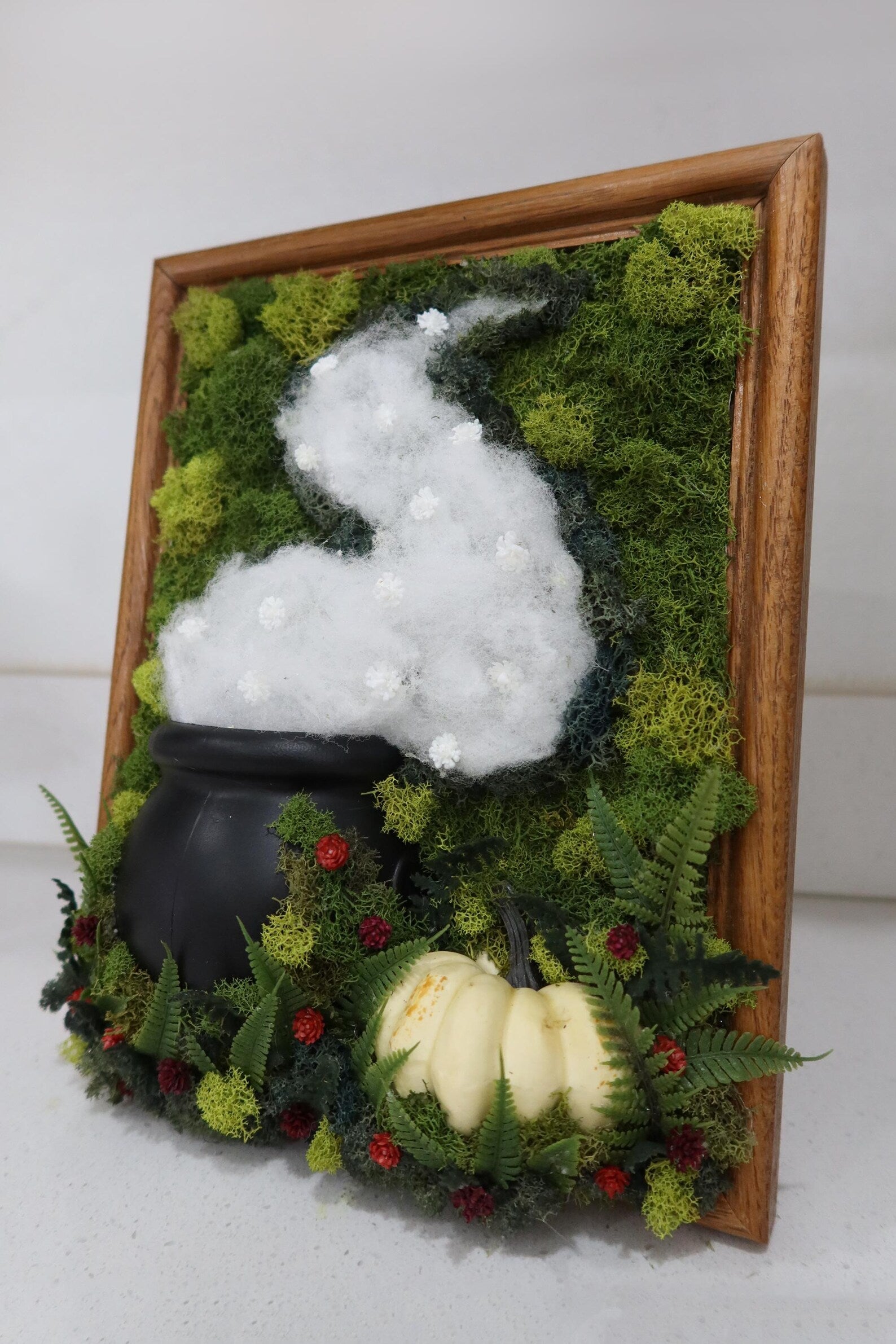 Handmade Moss & Faux Floral Frame | Black Halloween Décor