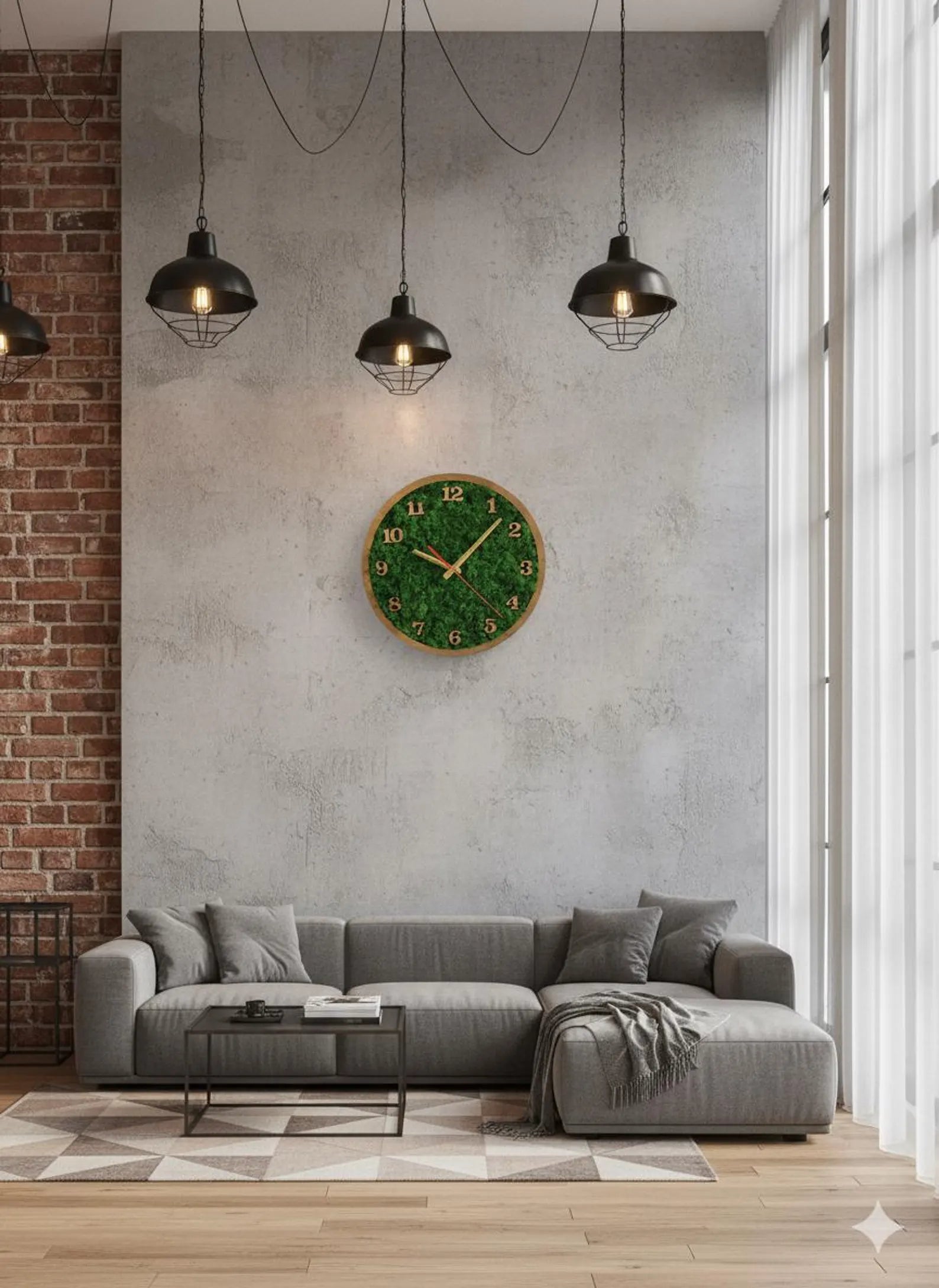 Handmade Moss Wall Clock – Large Modern Wooden Wall Decor for Home or Office