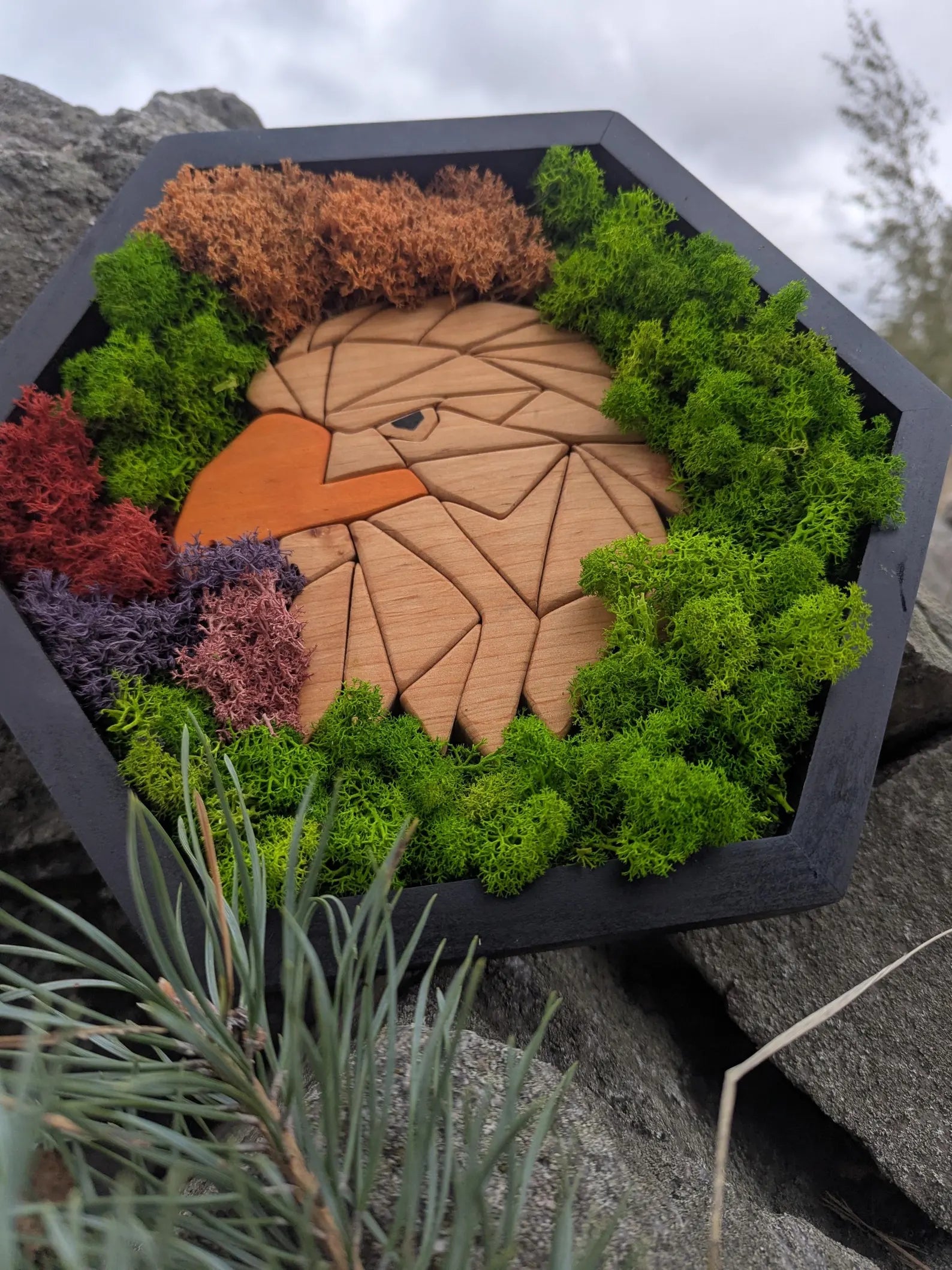 Eagle 3D Moss Wall Art | Geometric Wood Mosaic Wildlife Decor