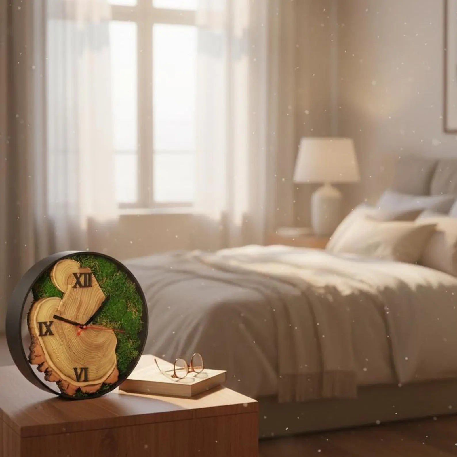 Oversized Moss Wall Clock – Wood Slice Design & Evergreen Home Decor