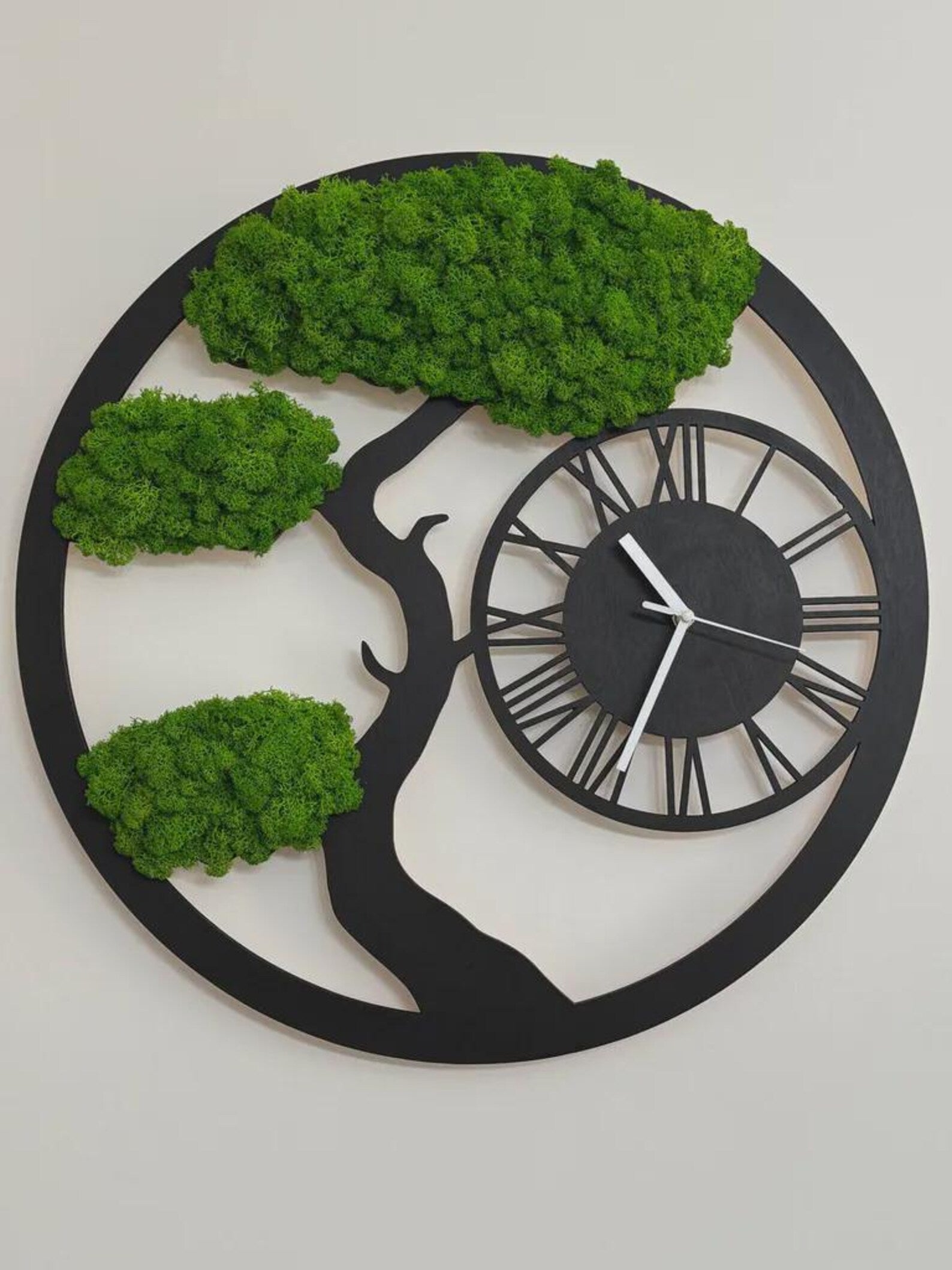 Tree Wall Clock with Reindeer Moss – Eco Nature Decor 50cm