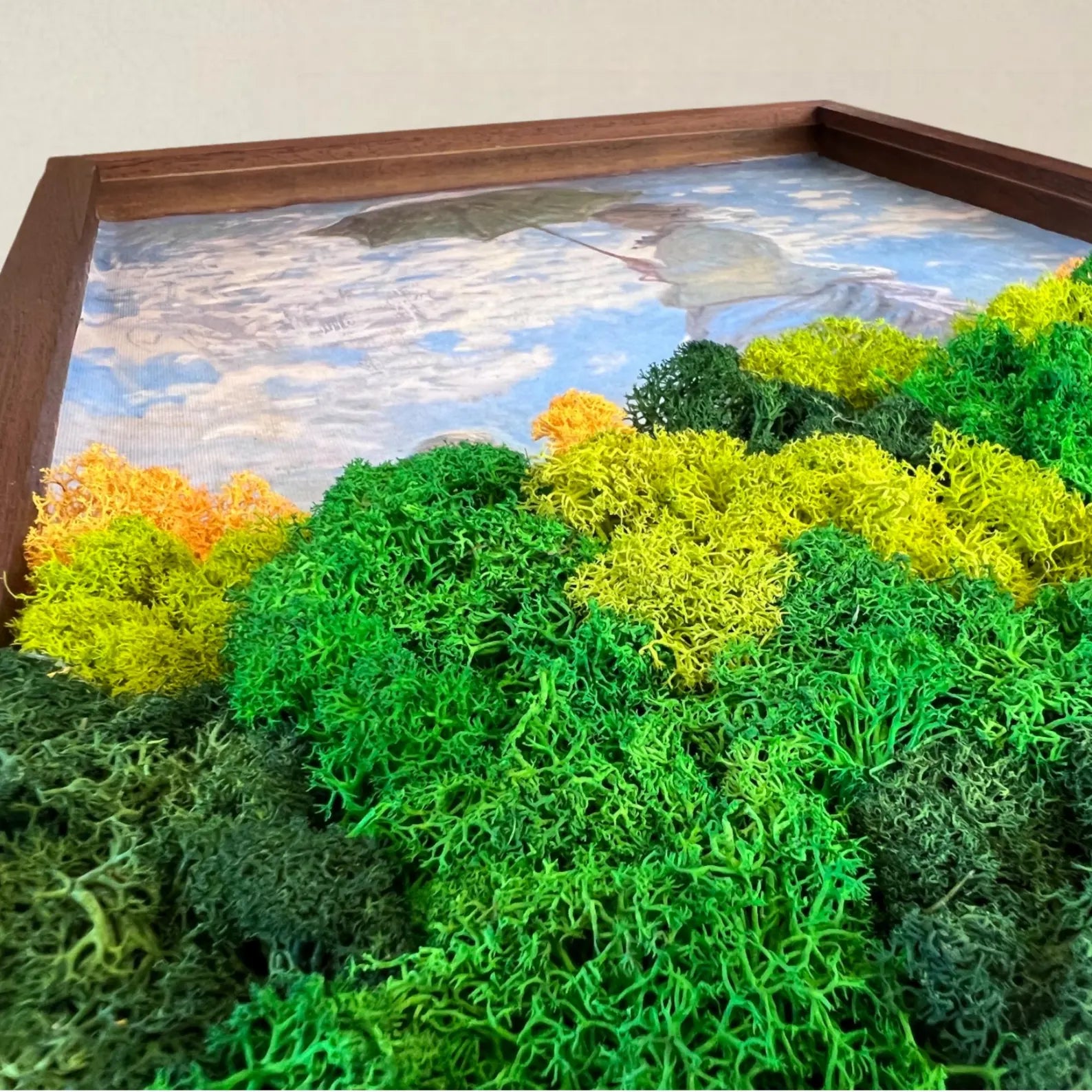 Large Monet Moss Art – Woman with Parasol Inspired Preserved Wall Decor (24x16")