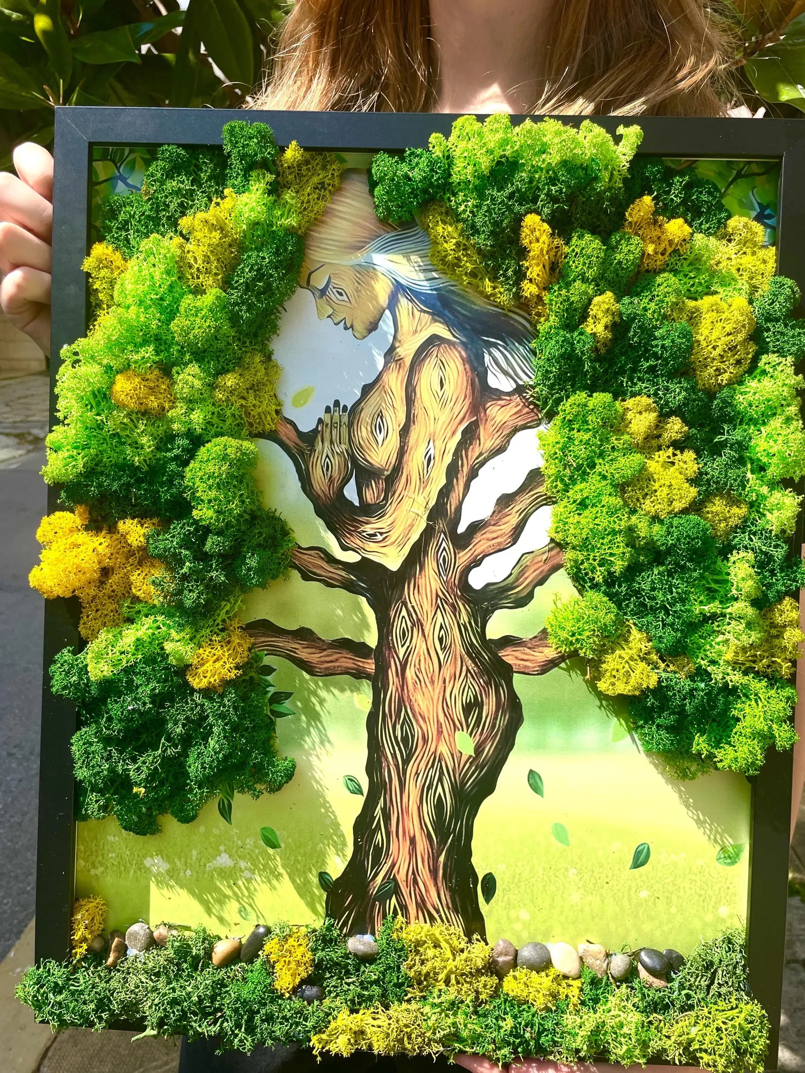 Demeter Tree Woman Wall Art – Scandinavian Moss Goddess Decor – Handmade Eco-Friendly Nature Artwork