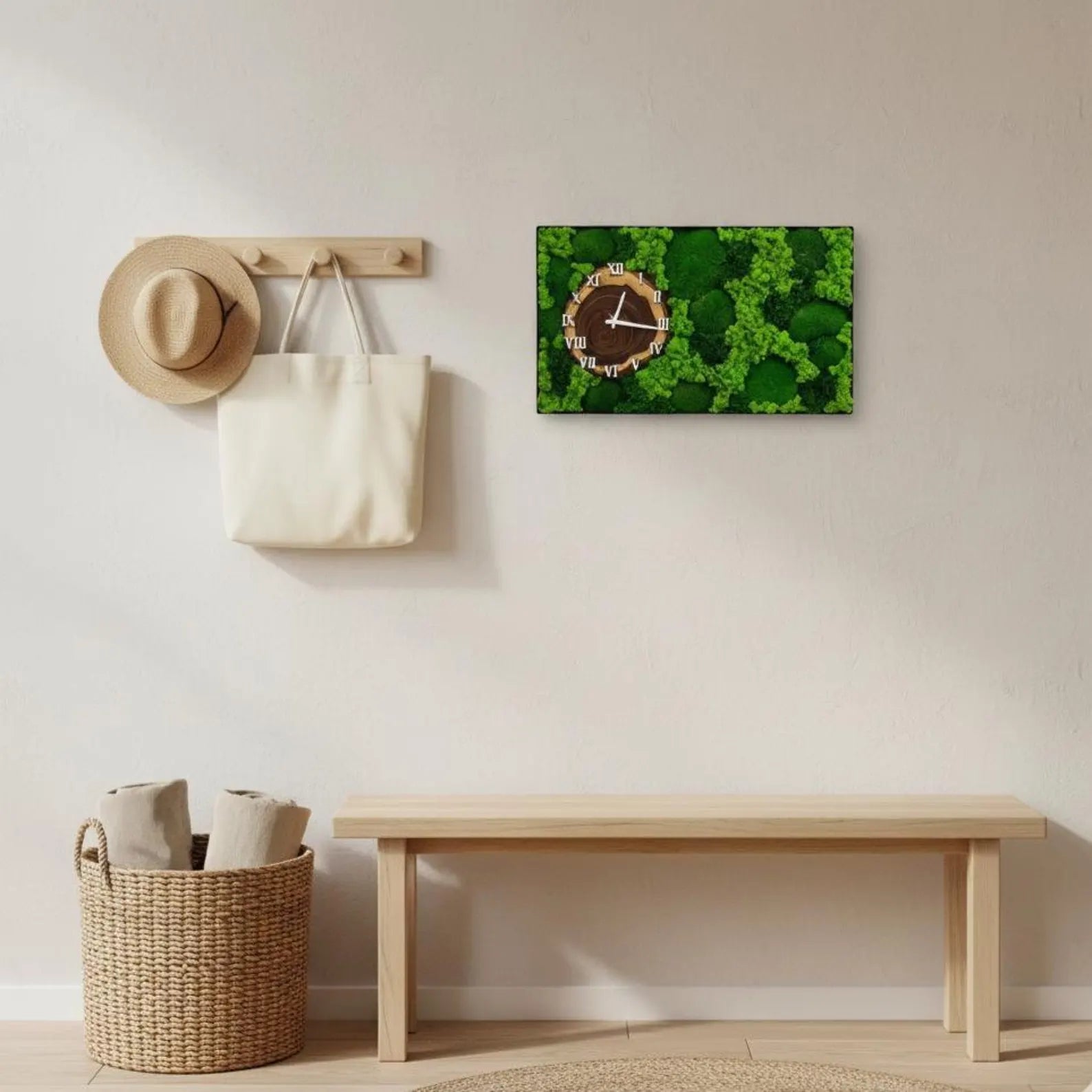 Handmade Preserved Moss Wall Clock – Natural Botanical Wall Art for Home, Office & Spa