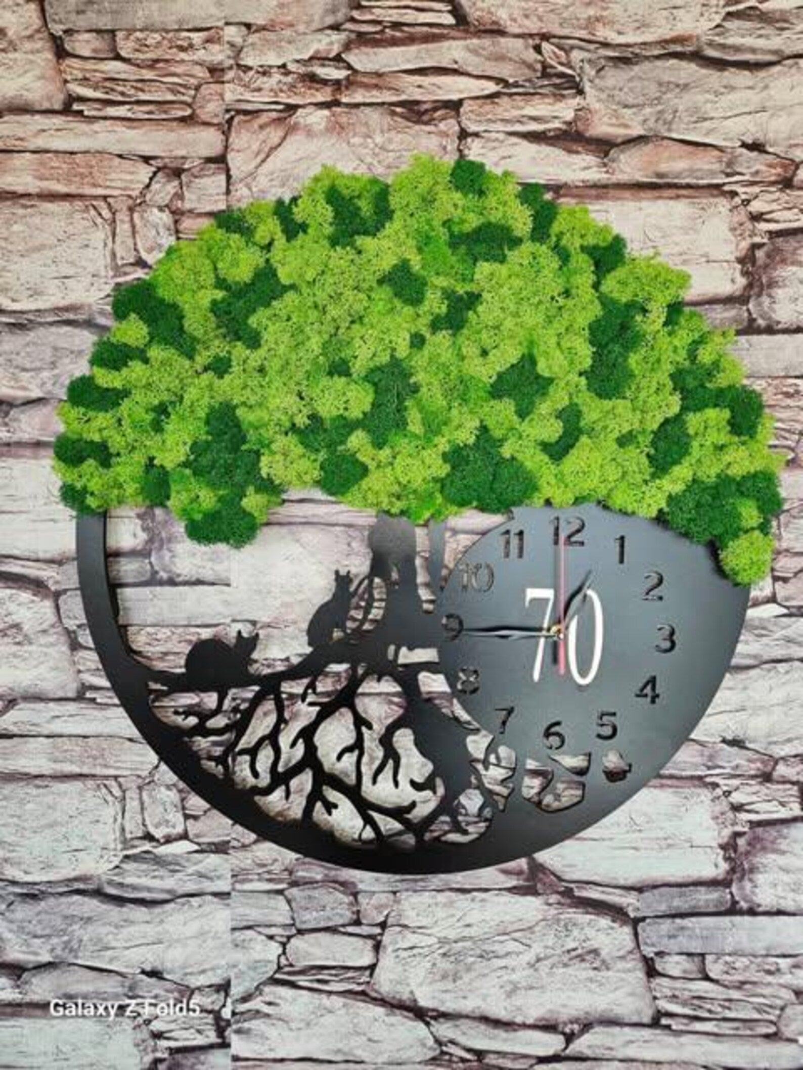 Wood and Moss Tree Wall Clock – Handcrafted Eco-Friendly Home Decoration