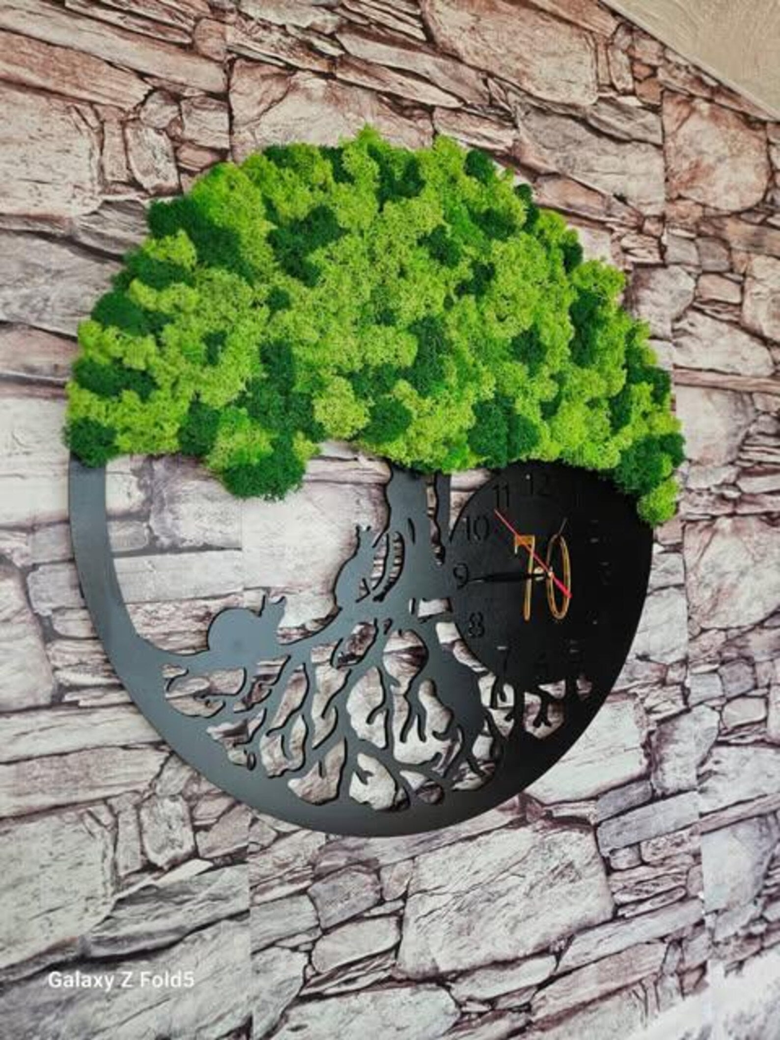 Wood and Moss Tree Wall Clock – Handcrafted Eco-Friendly Home Decoration