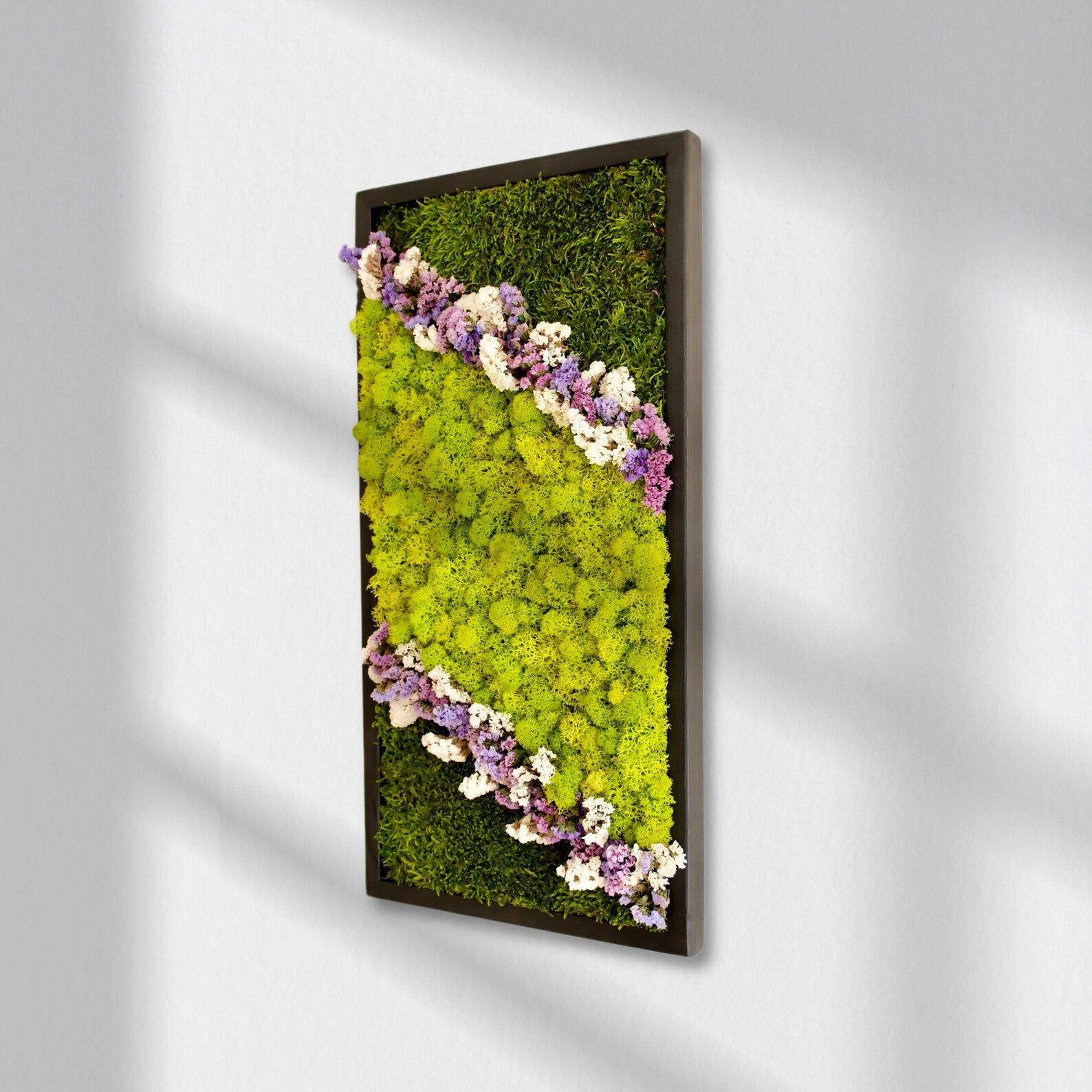 Rectangular Moss Wall Art – Forest Decor with Preserved Flowers