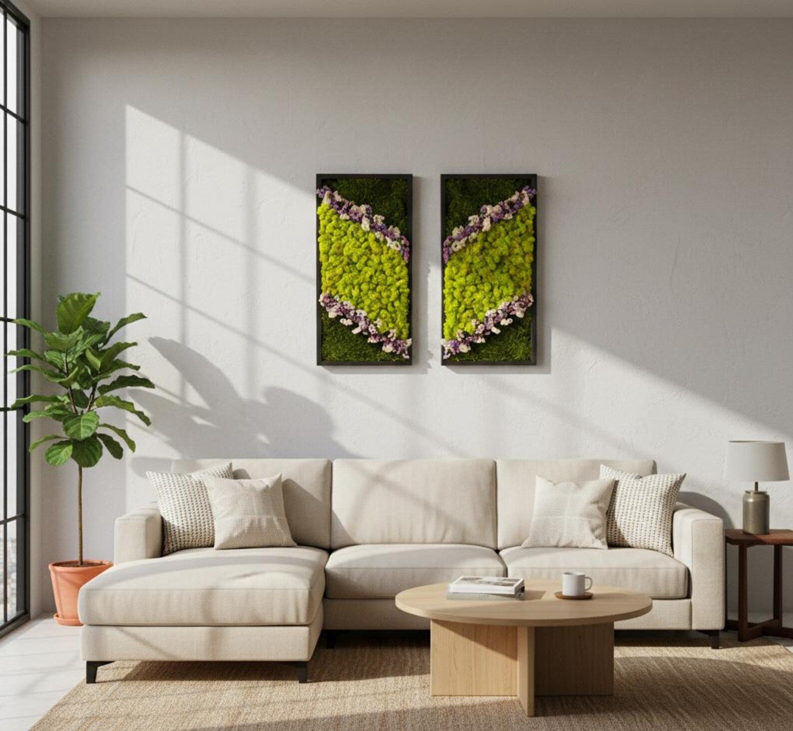 Rectangular Moss Wall Art – Forest Decor with Preserved Flowers