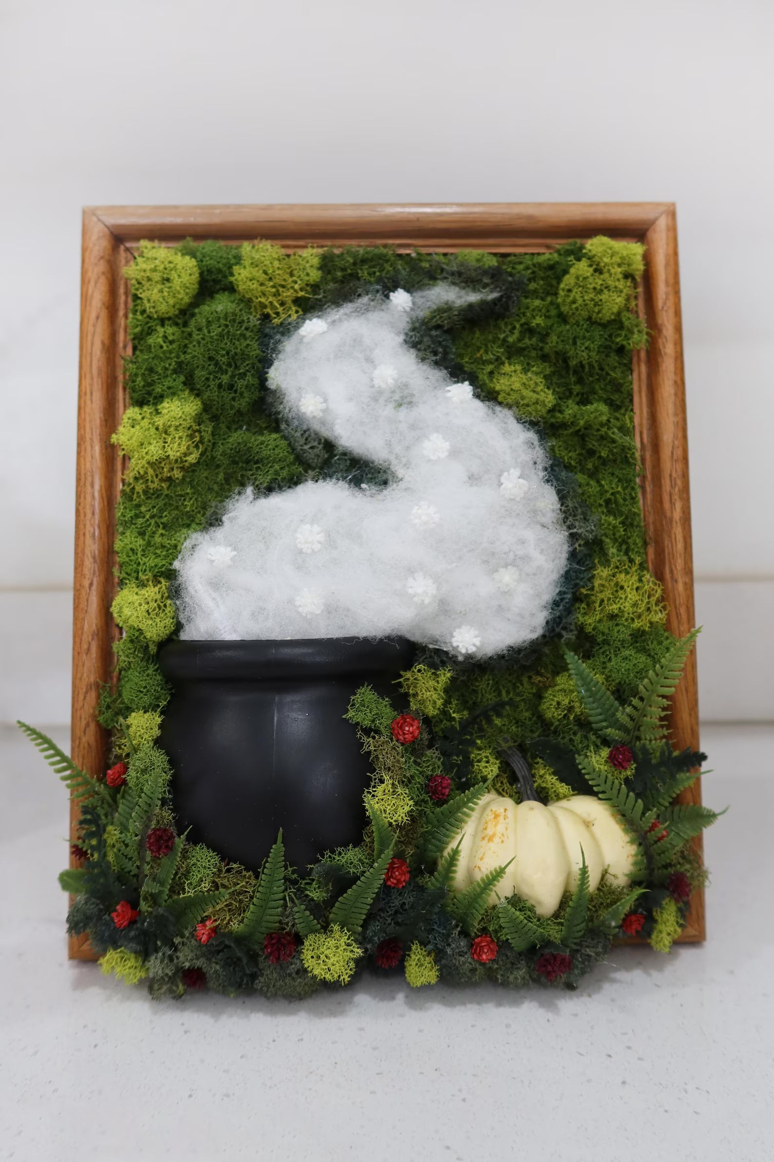 Handmade Moss & Faux Floral Frame | Black Halloween Décor