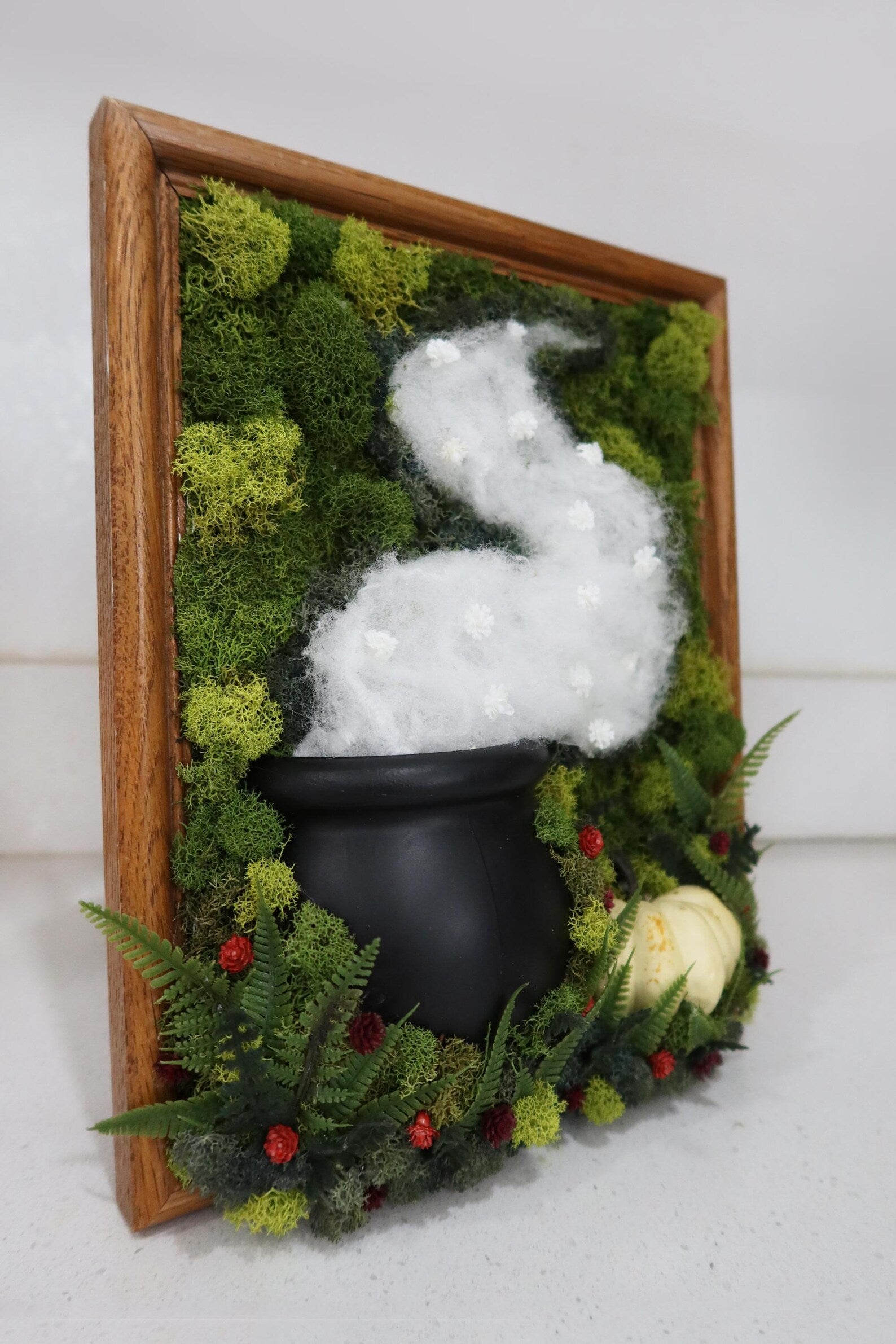 Handmade Moss & Faux Floral Frame | Black Halloween Décor