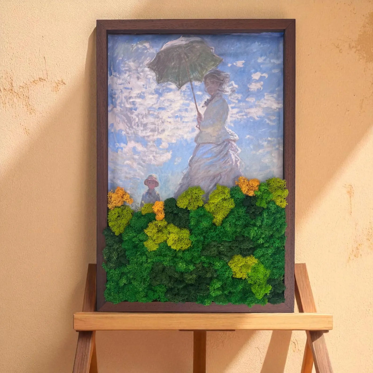 Large Monet Moss Art – Woman with Parasol Inspired Preserved Wall Decor (24x16")