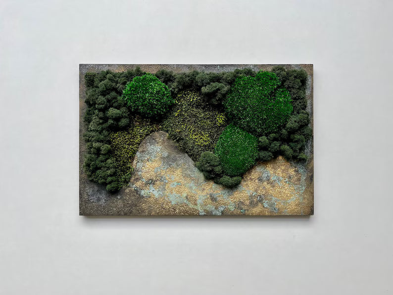 Preserved Moss Wall Decor – Patina Textured Artwork, Handmade Nature Art
