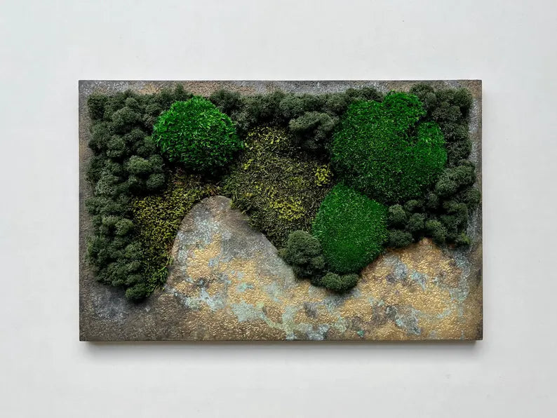Preserved Moss Wall Decor – Patina Textured Artwork, Handmade Nature Art