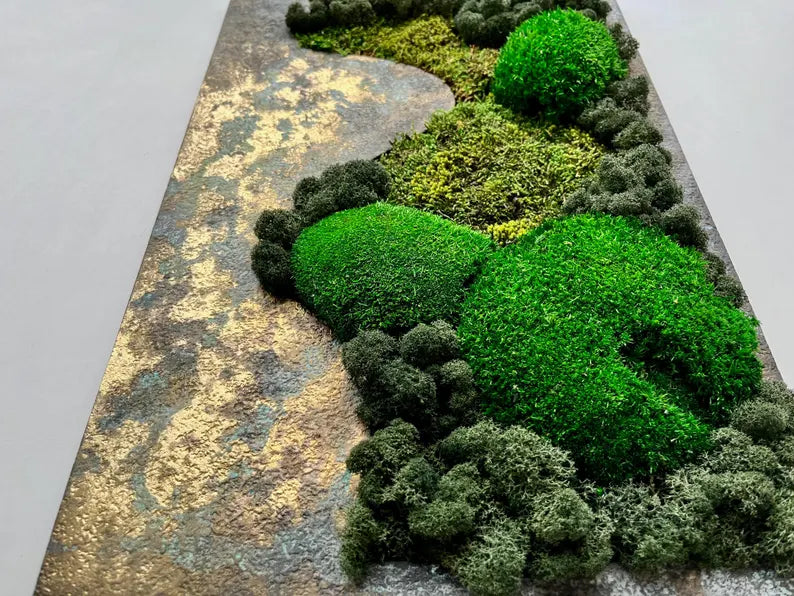 Preserved Moss Wall Decor – Patina Textured Artwork, Handmade Nature Art