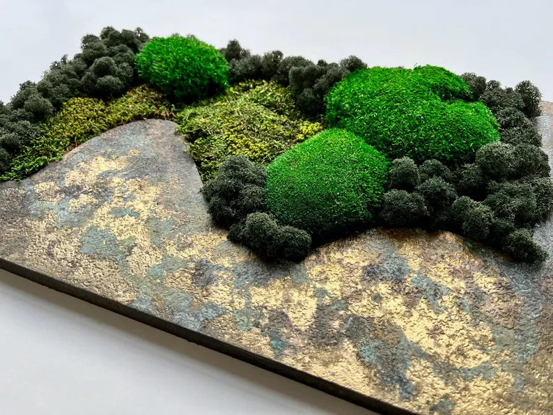 Preserved Moss Wall Decor – Patina Textured Artwork, Handmade Nature Art