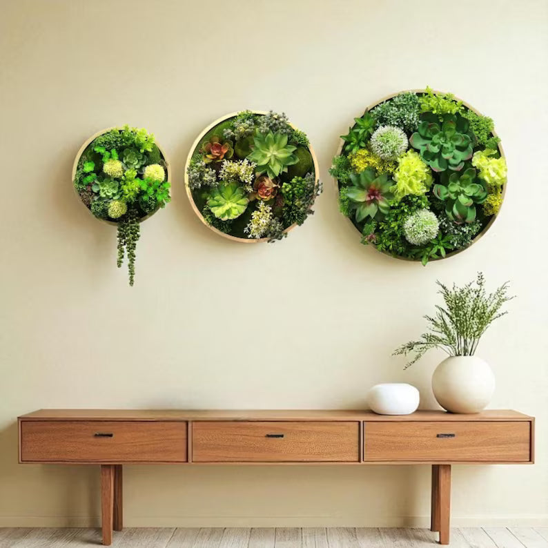 Round Preserved Moss & Fern Wall Art – Circle Green Plant Panel | Nature-Inspired Hanging Decor