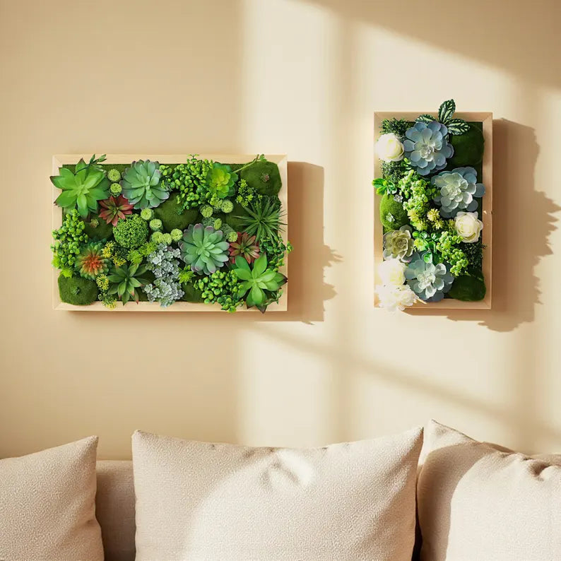 Square Moss Wall Art – Preserved Flower Wood Frame Decor