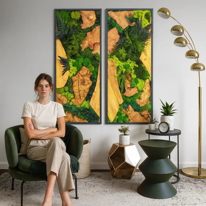 Rustic Olive Wood Moss Frame – Preserved Green Wall Art