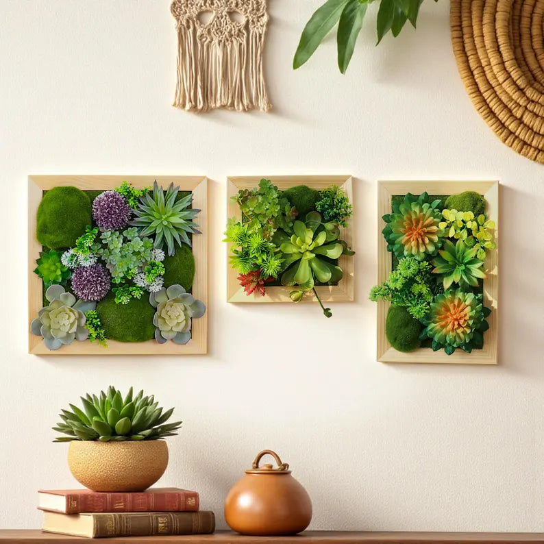 Square Moss Wall Art – Preserved Flower Wood Frame Decor