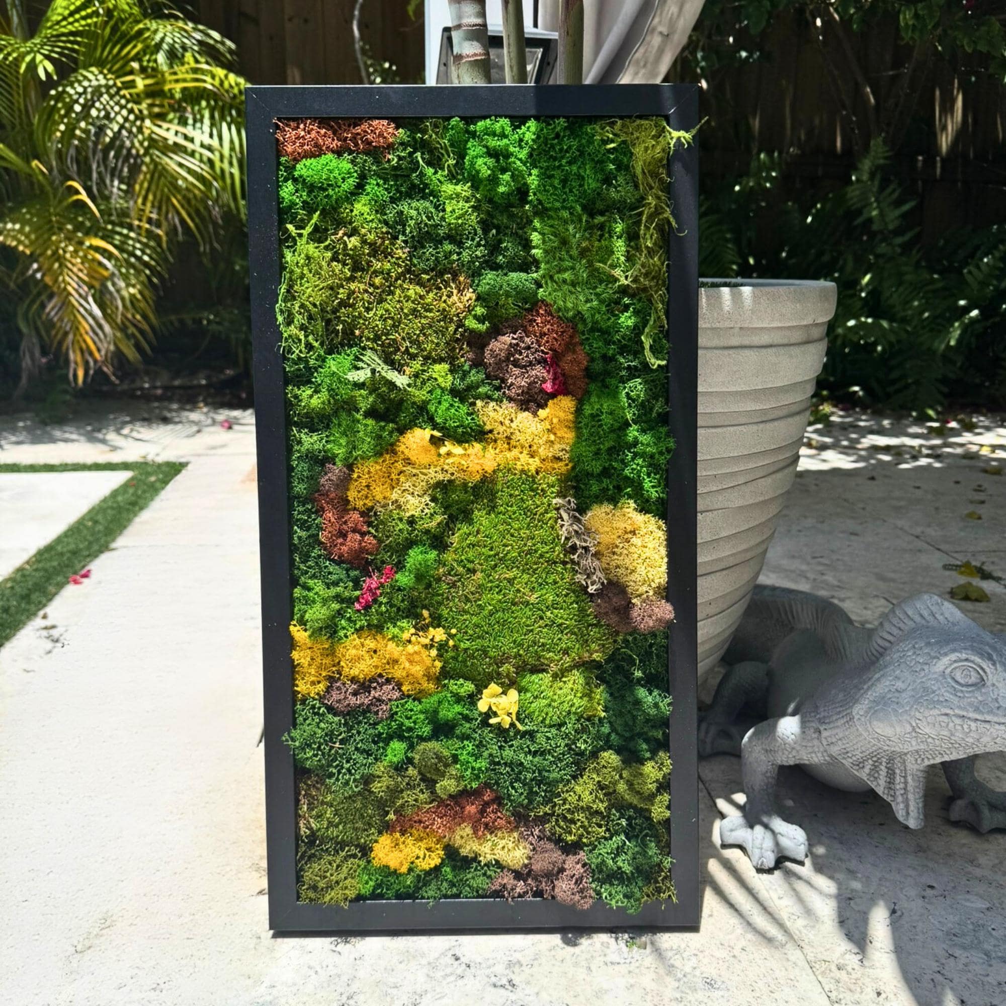 Vertical Moss Wall Art – Large Yellow Moss Frame for Eco Decor