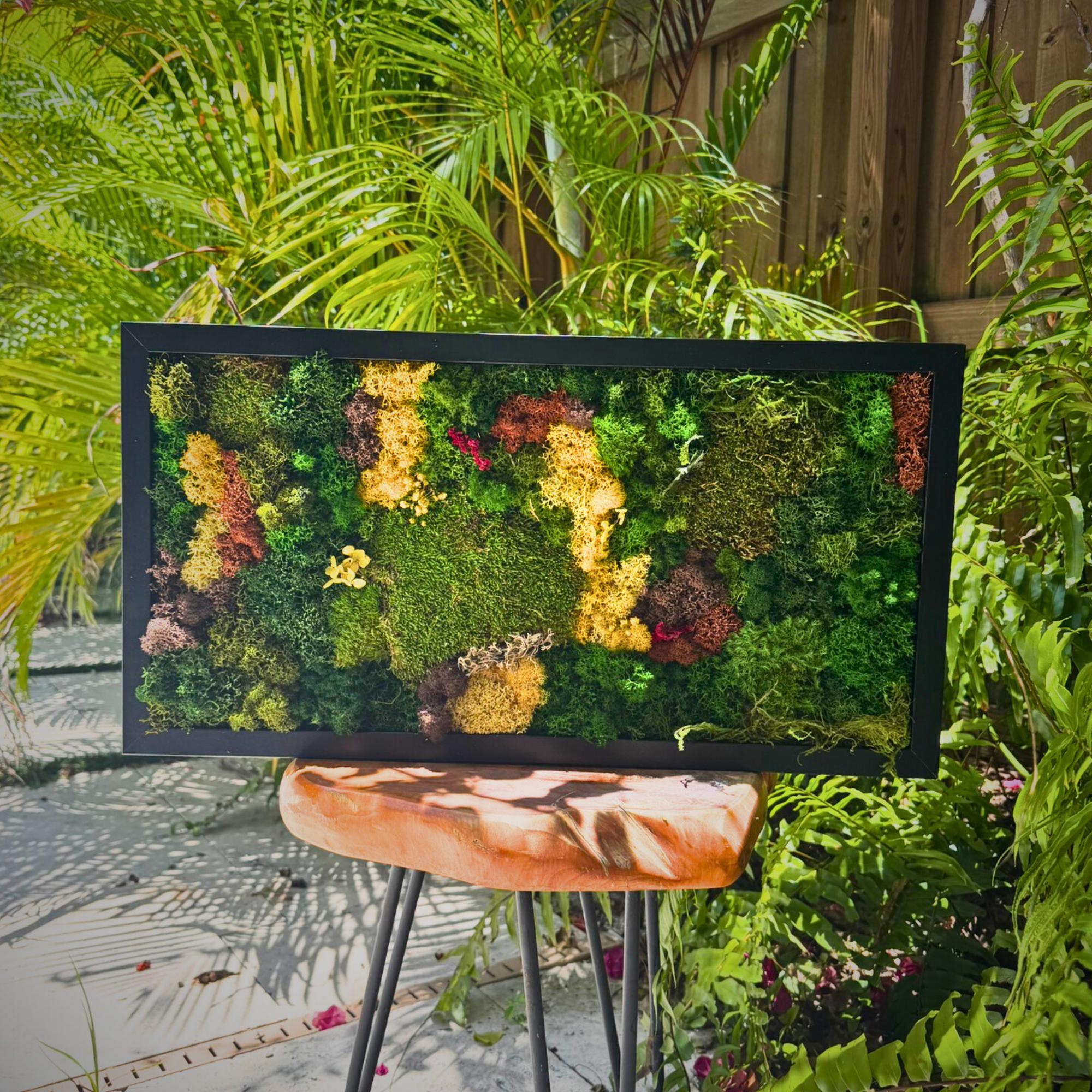 Vertical Moss Wall Art – Large Yellow Moss Frame for Eco Decor