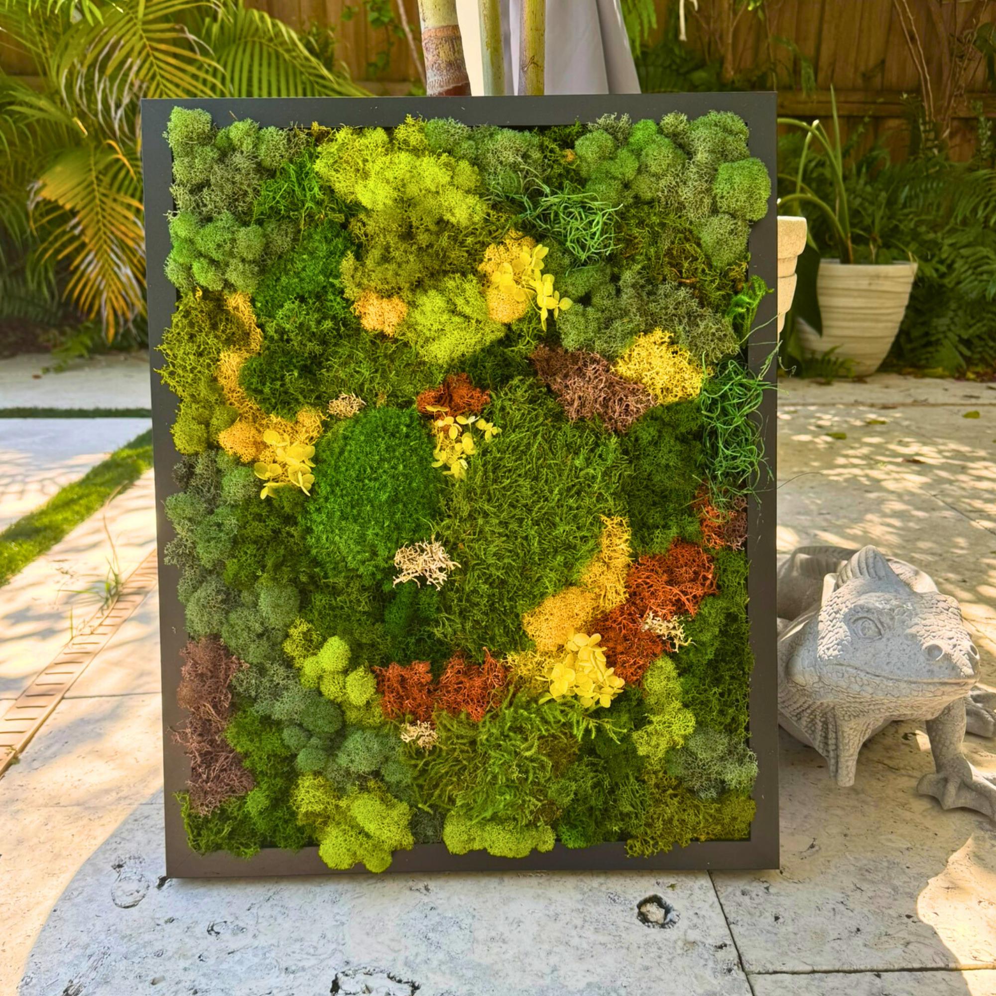Vertical Moss Wall Art – Large Yellow Moss Frame for Eco Decor