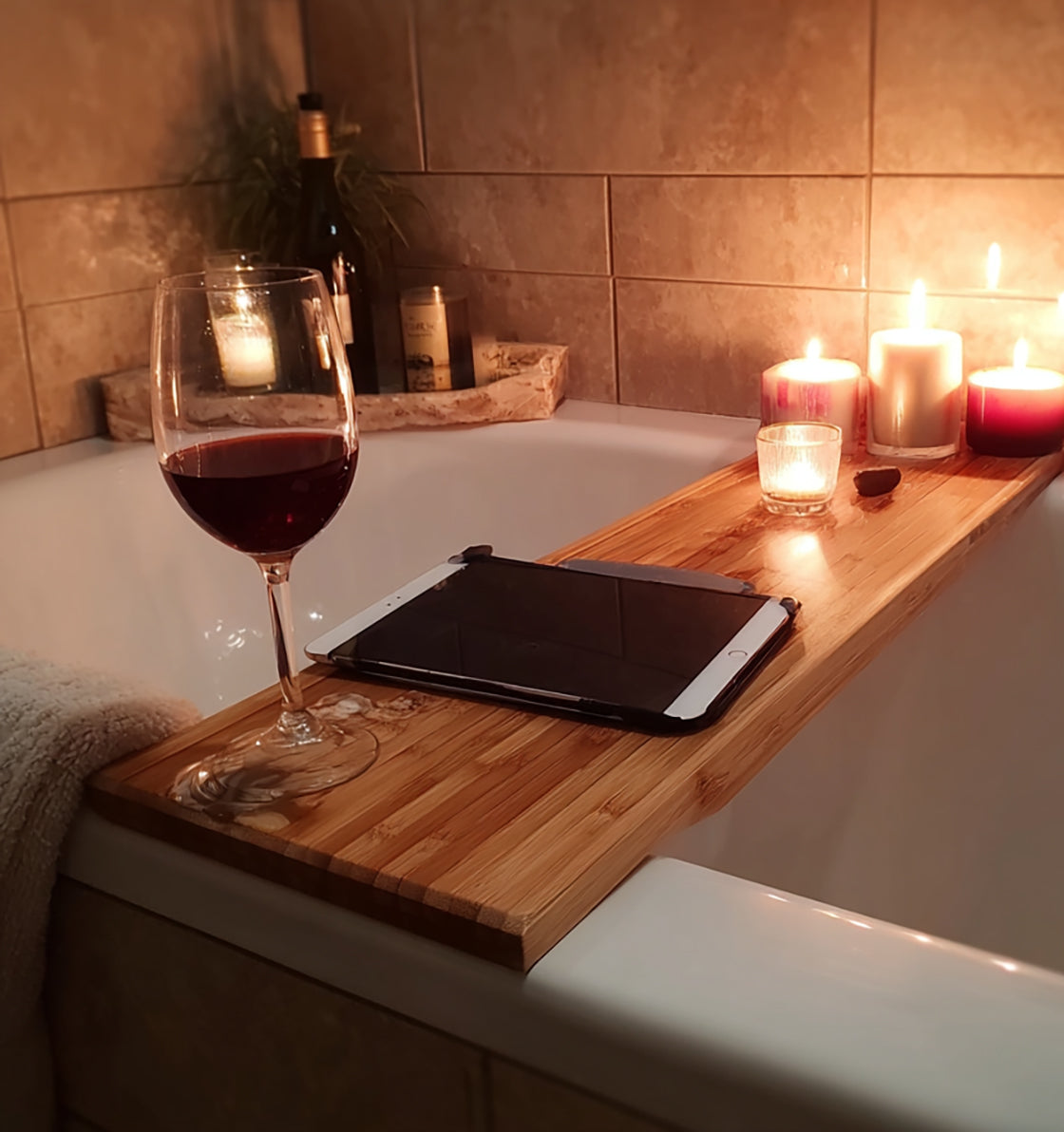 Bathtub Caddy Tray – Relaxing Spa Bath Shelf for Wine, iPad & Candles