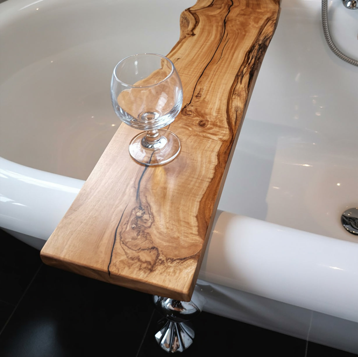 Live Edge Bathtub Tray – Solid Wood Rustic Bath Caddy