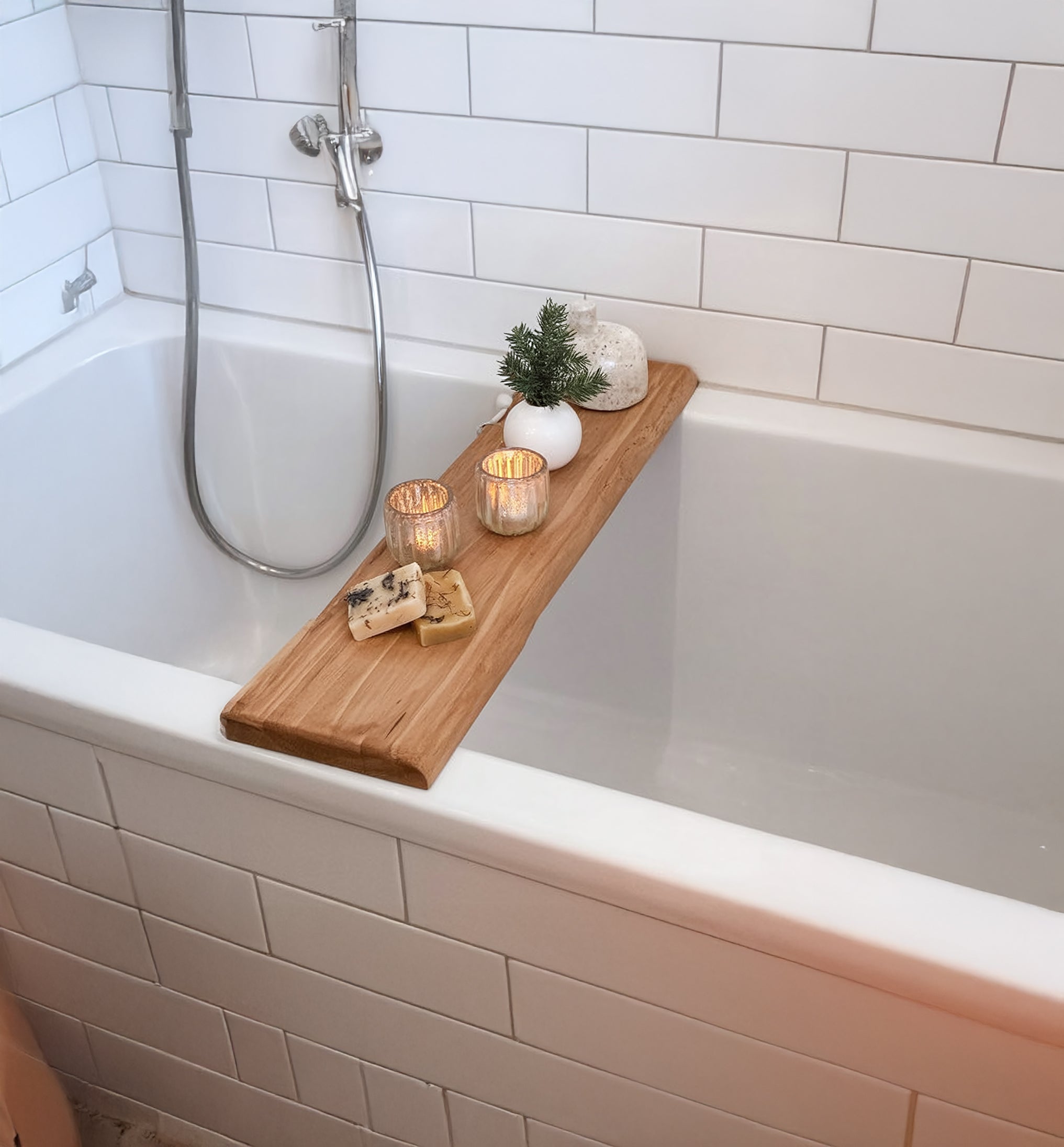 Handcrafted Solid Wood Bathtub Tray – Natural Wooden Bath Caddy for Spa & Relaxation