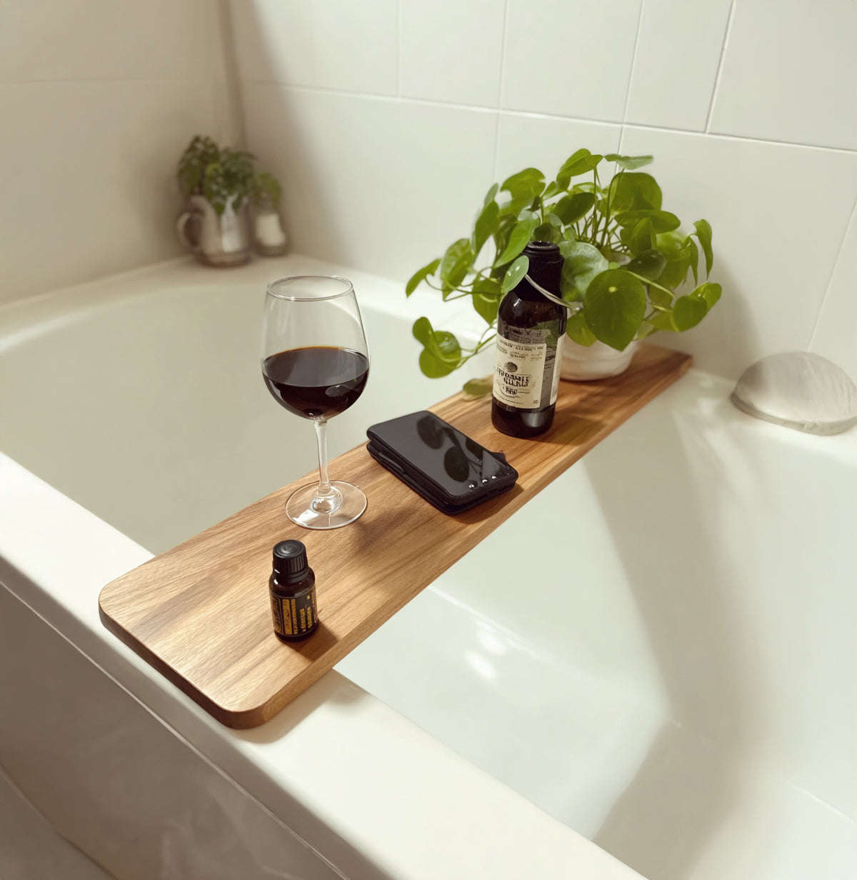Luxury Wooden Bathtub Tray Caddy – Solid Wood Bath Shelf