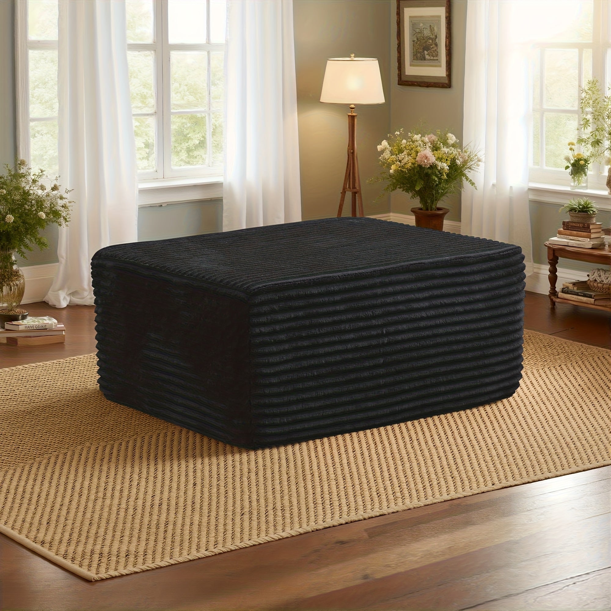 Corduroy Sofa Ottoman with Foam-Filled No Assembly Required