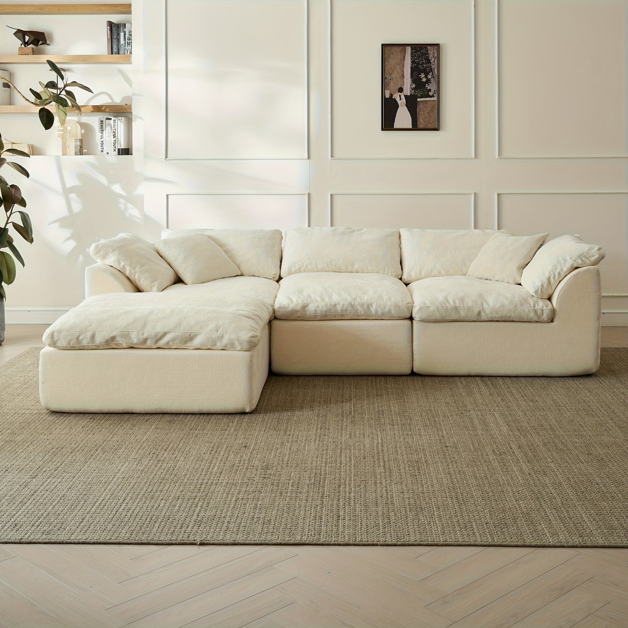 109" Modern L-Shape Boneless Couch with Ottoman