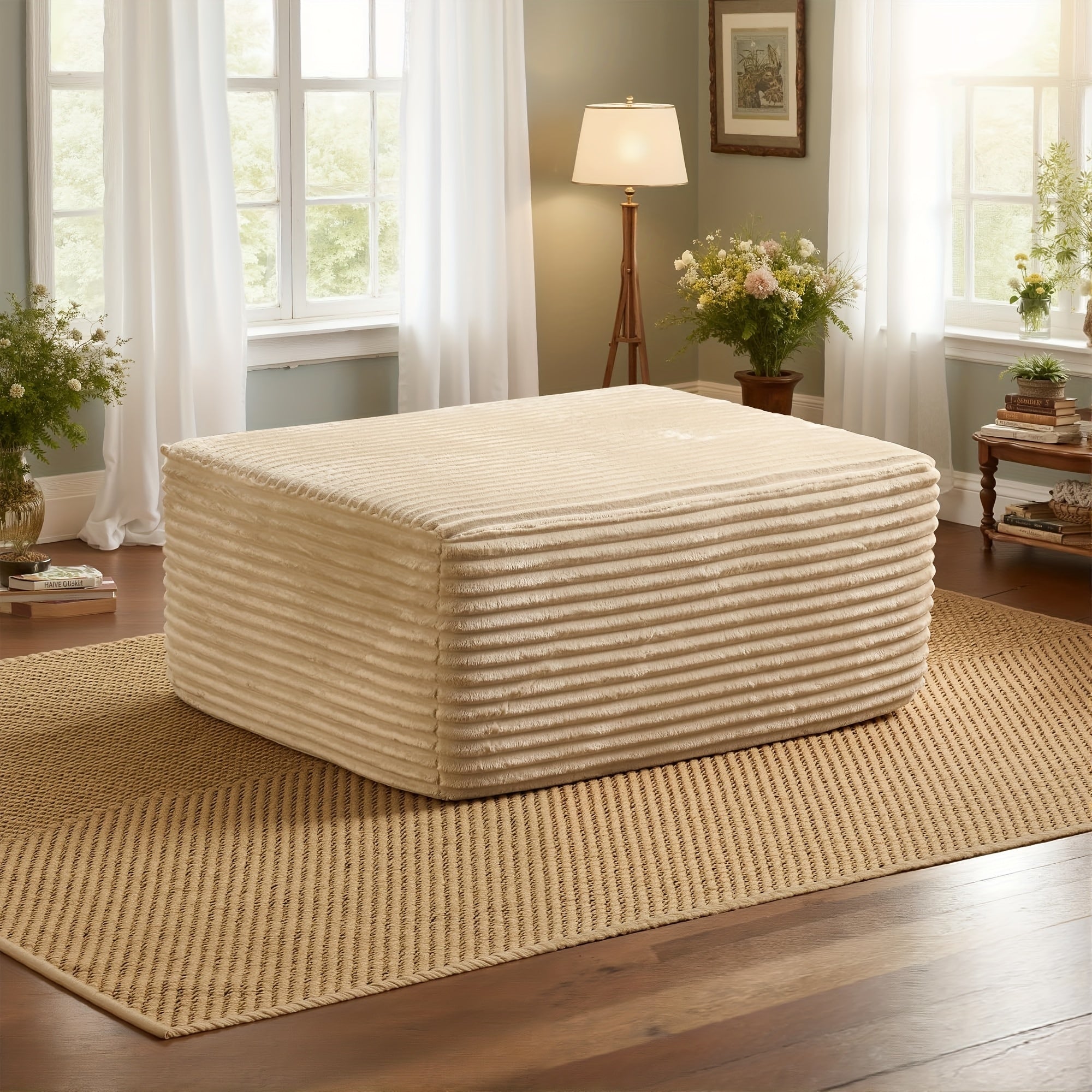 Corduroy Sofa Ottoman with Foam-Filled No Assembly Required