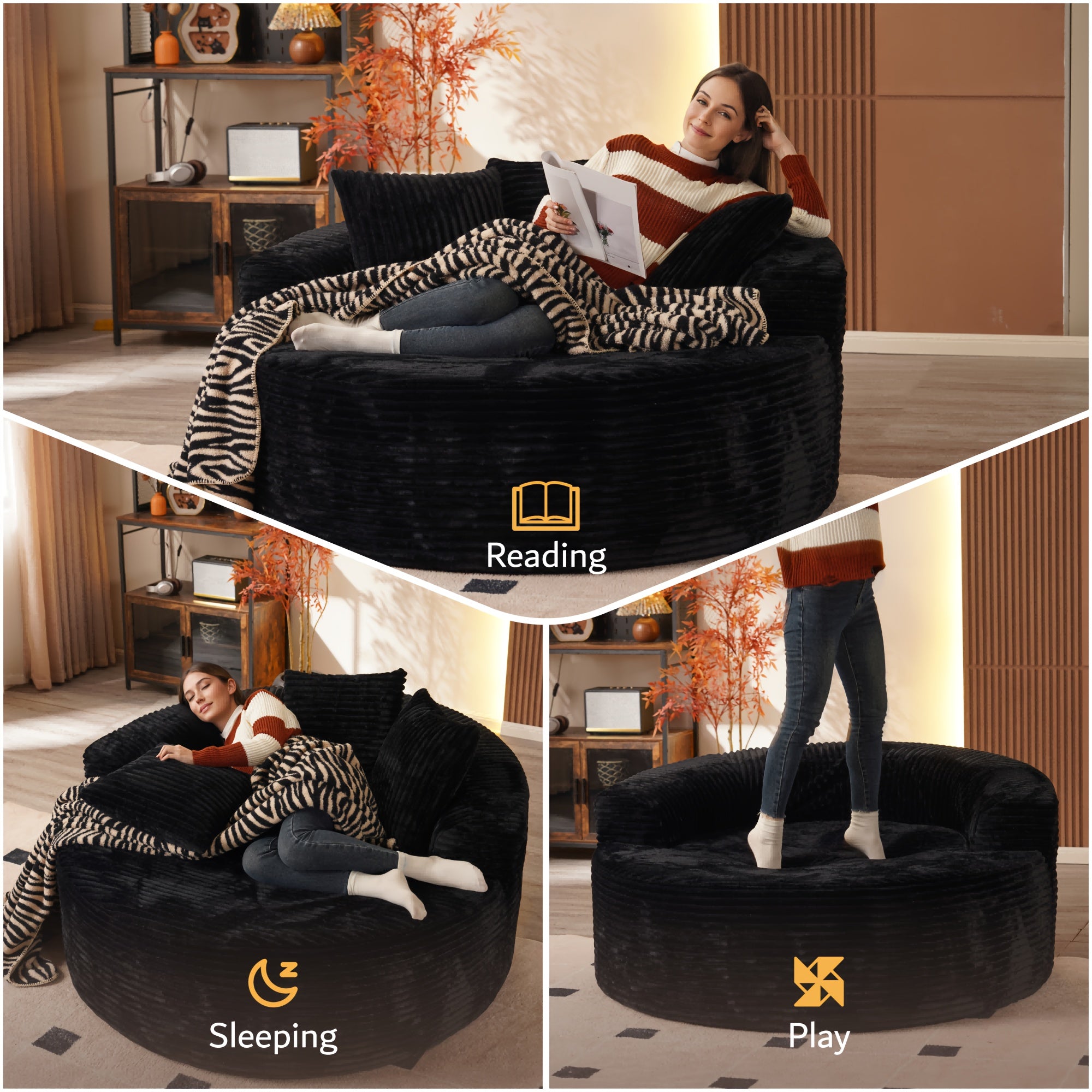 58.28" Wide Oversized Round Chaise Lounge Chair