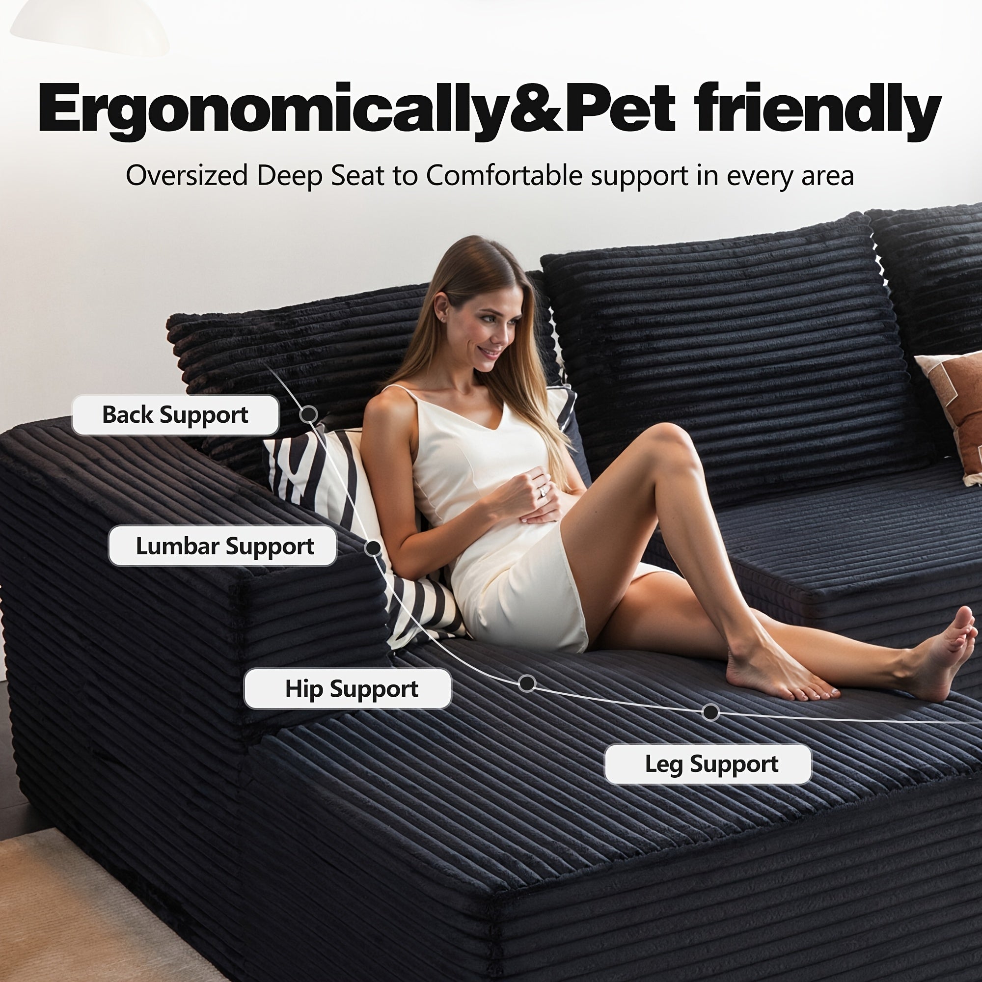 108" Oversized L Shaped Boneless Couch With Chaise No Assembly Required