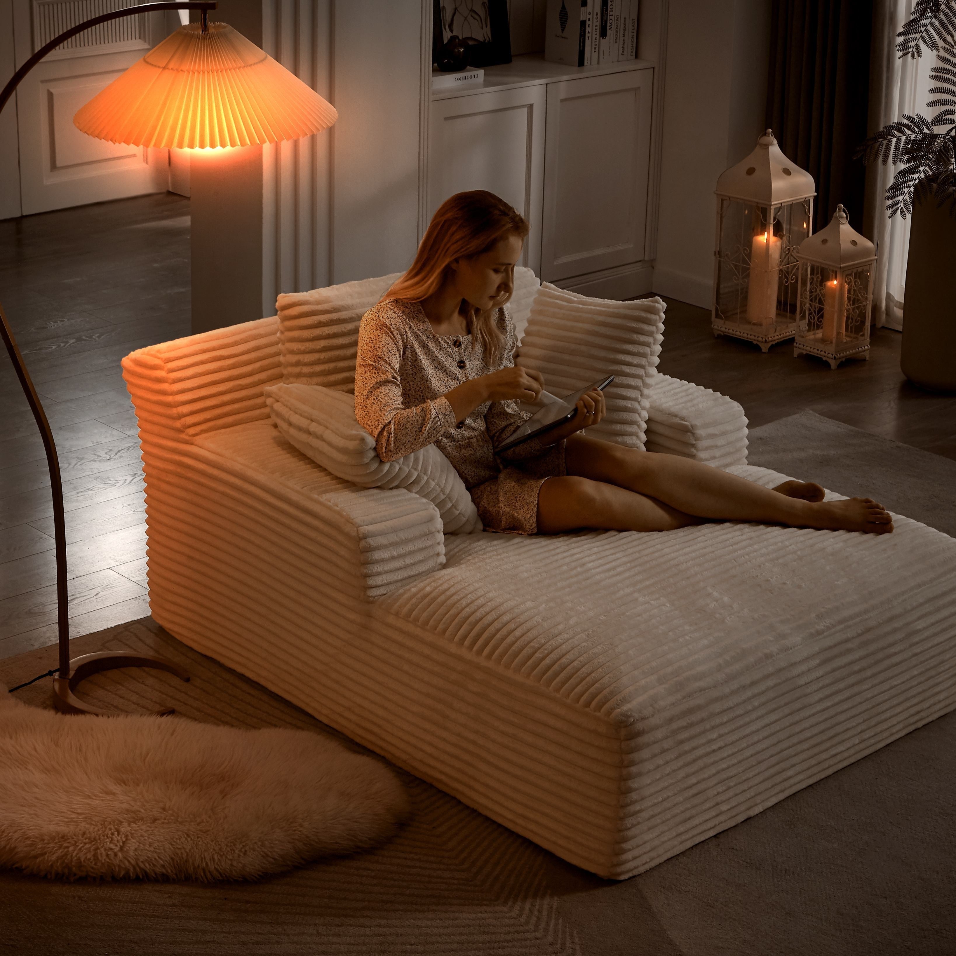 No Assembly Required 47'' Corduroy Indoor Chaise Lounge Chair Upholstered