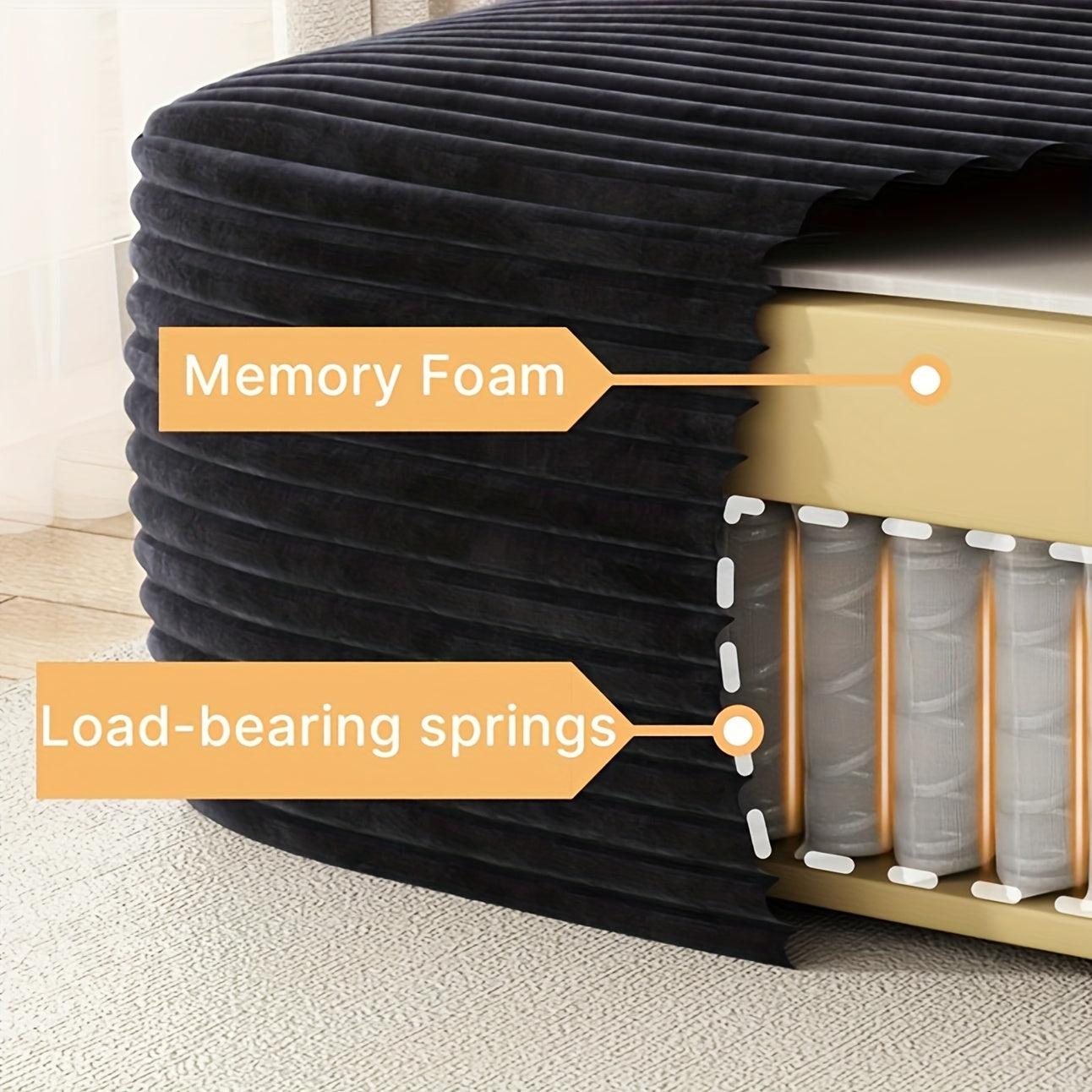 Corduroy Sofa Ottoman with Foam-Filled No Assembly Required
