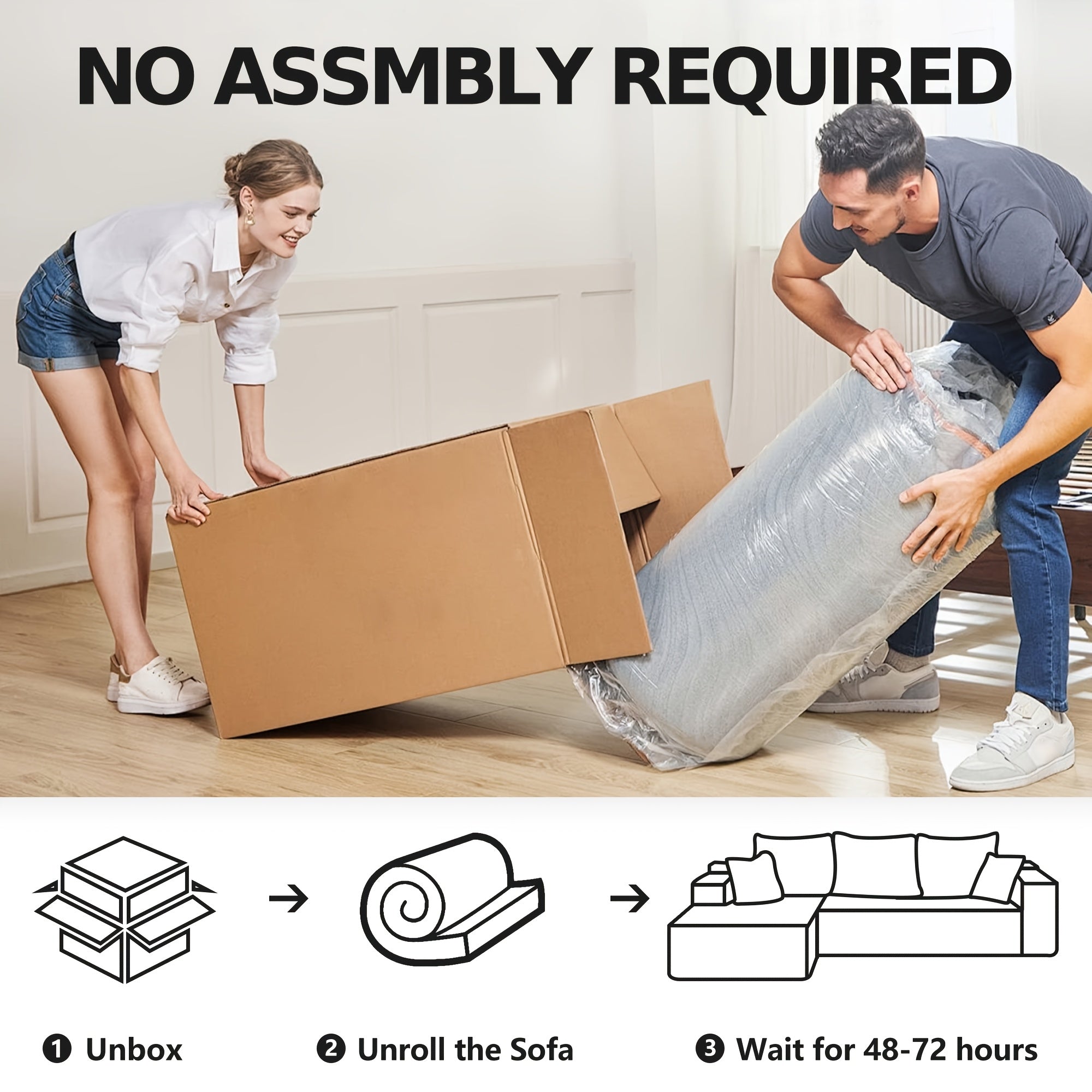 108" Oversized L Shaped Boneless Couch With Chaise No Assembly Required