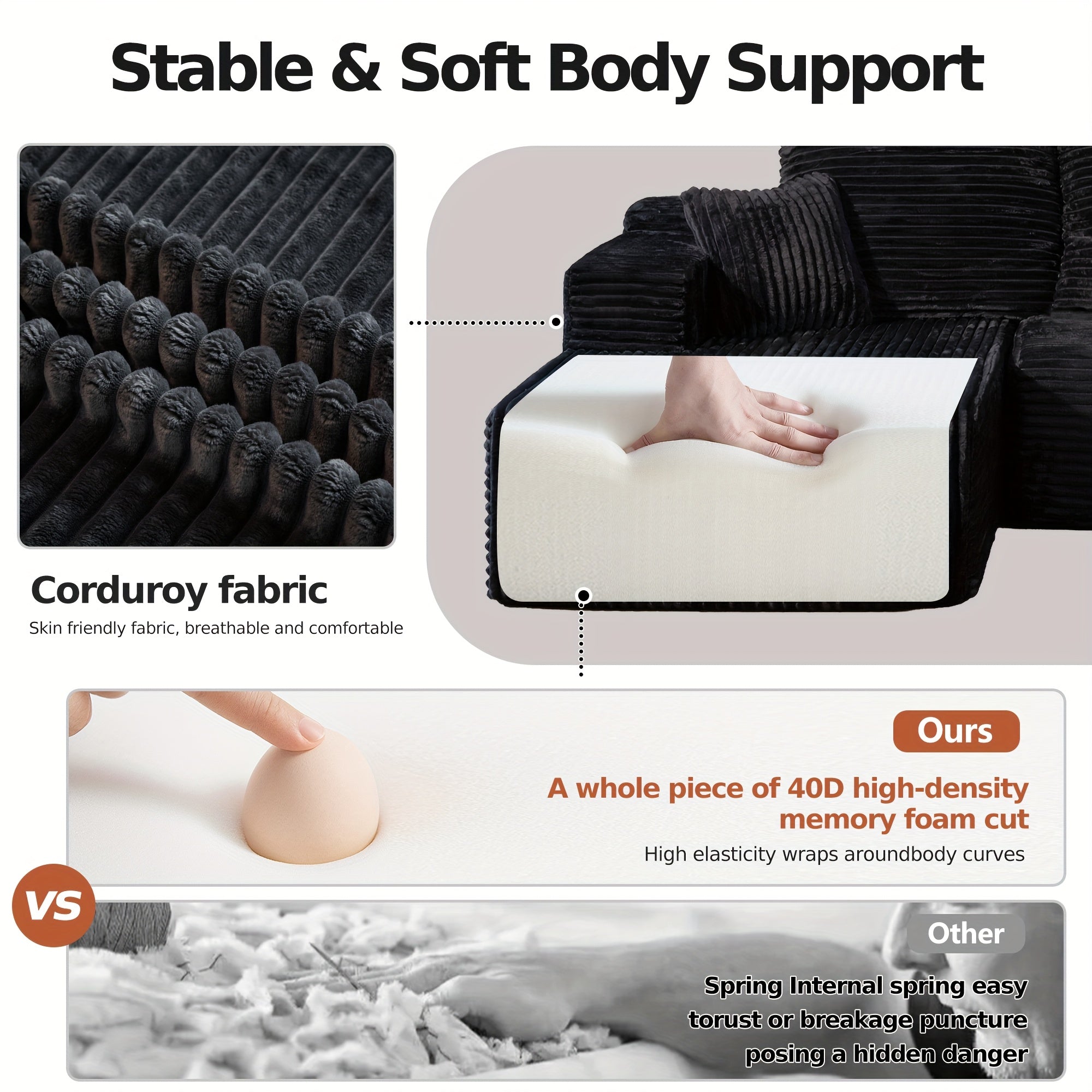 108" Oversized L Shaped Boneless Couch With Chaise No Assembly Required