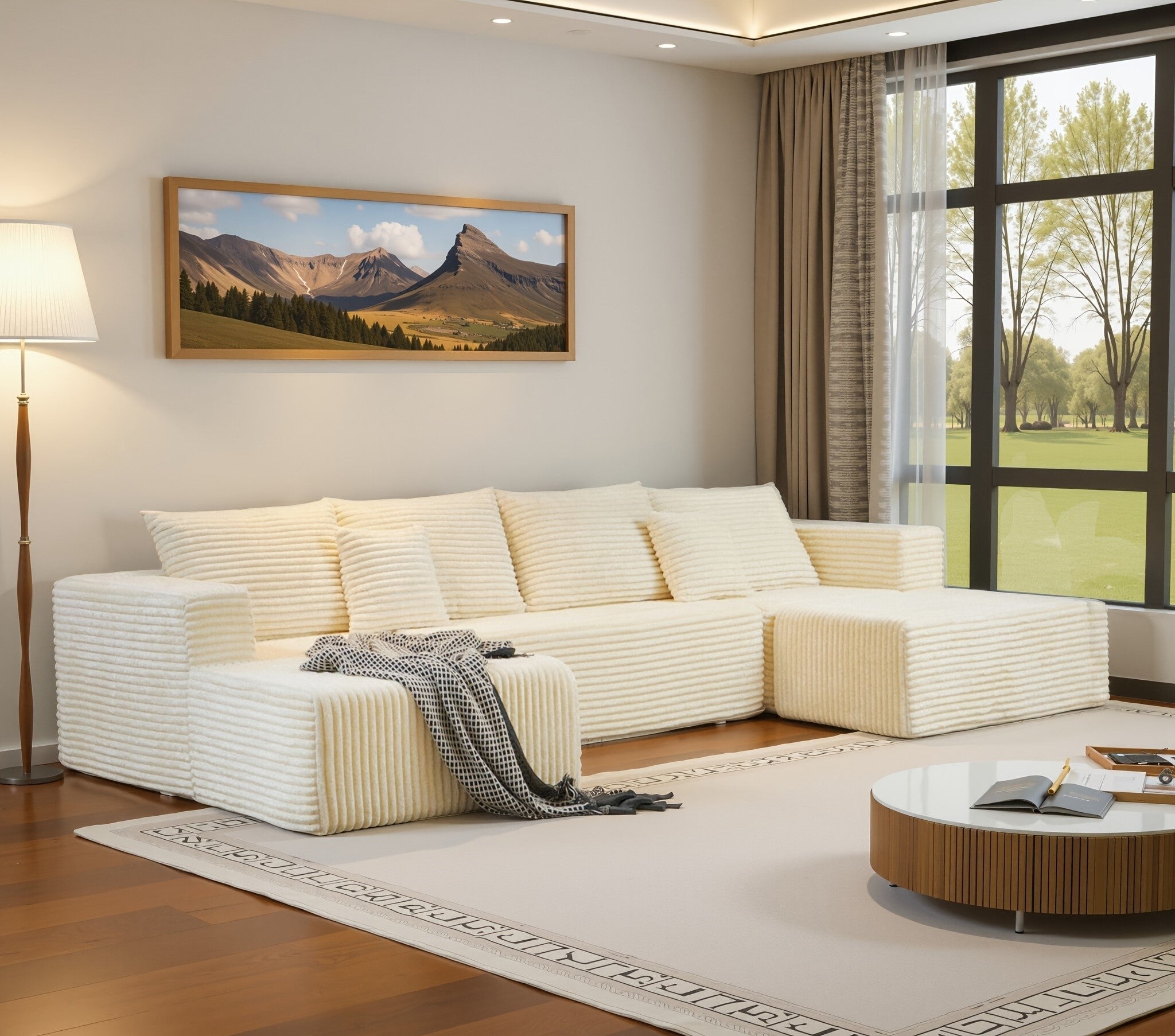 134" U Shaped Boneless Couch Sectional Sofa For Living Room