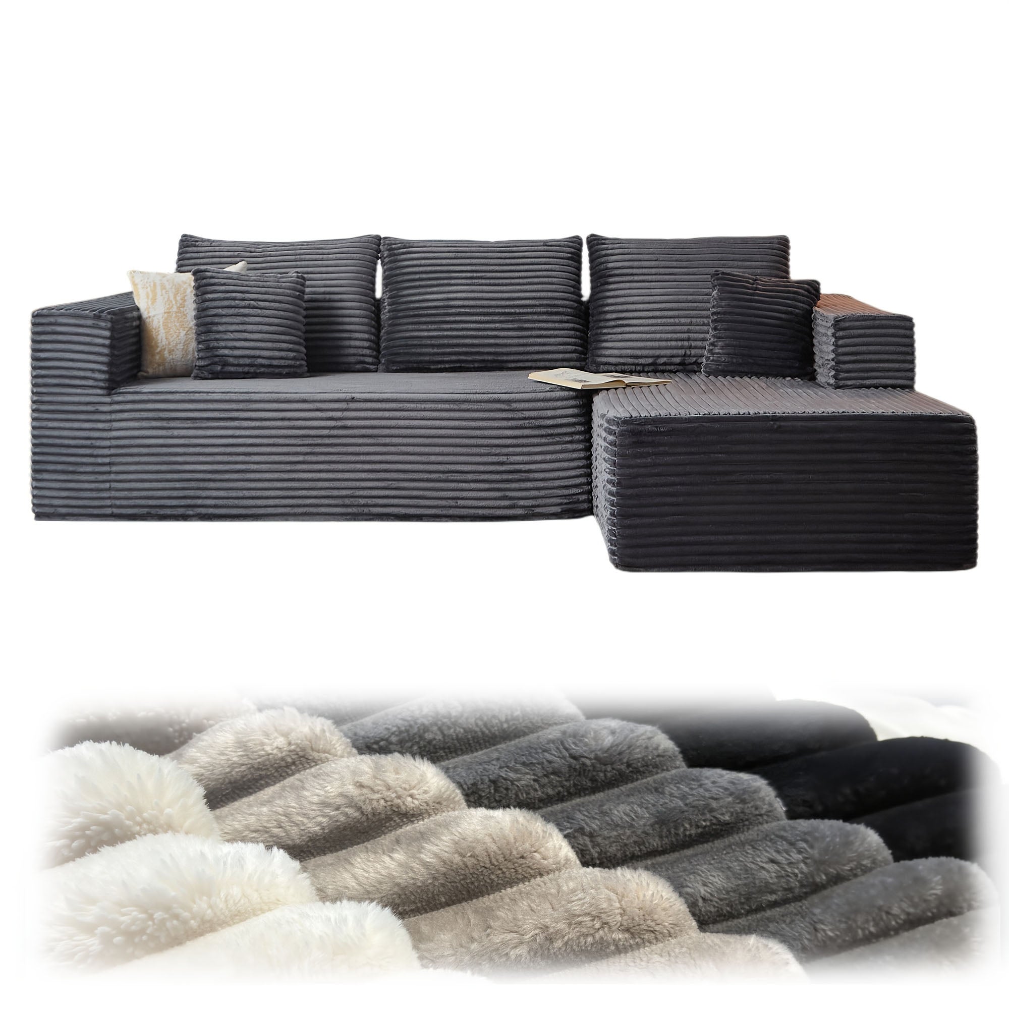 108" Oversized L Shaped Boneless Couch With Chaise No Assembly Required