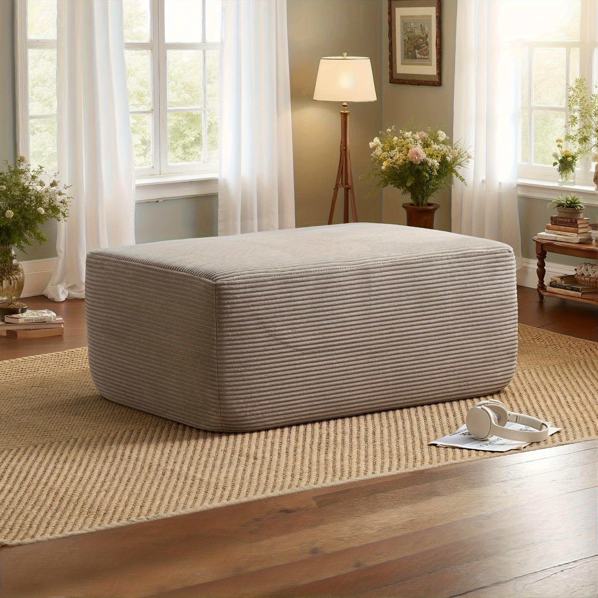 Corduroy Sofa Ottoman with Foam-Filled No Assembly Required