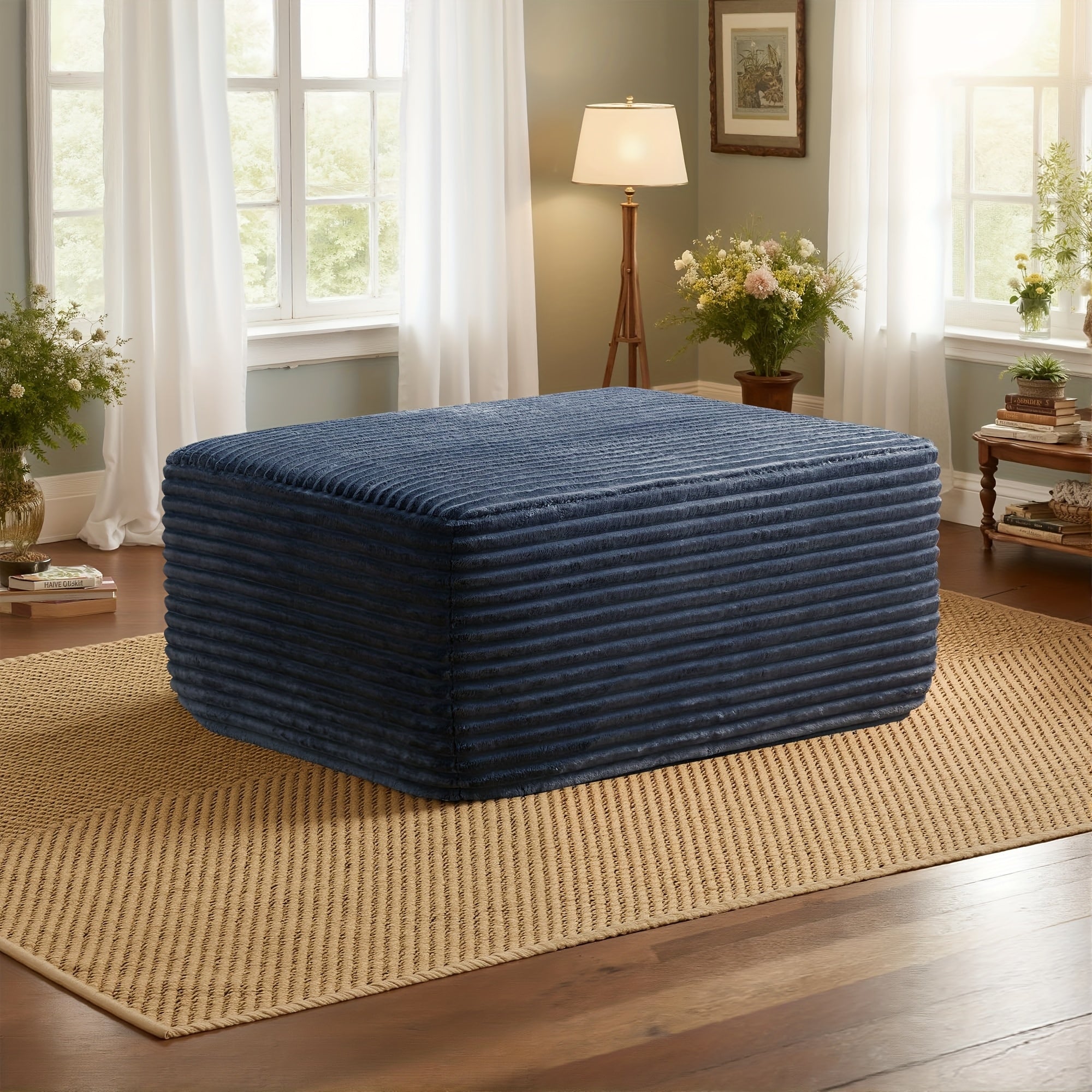 Corduroy Sofa Ottoman with Foam-Filled No Assembly Required