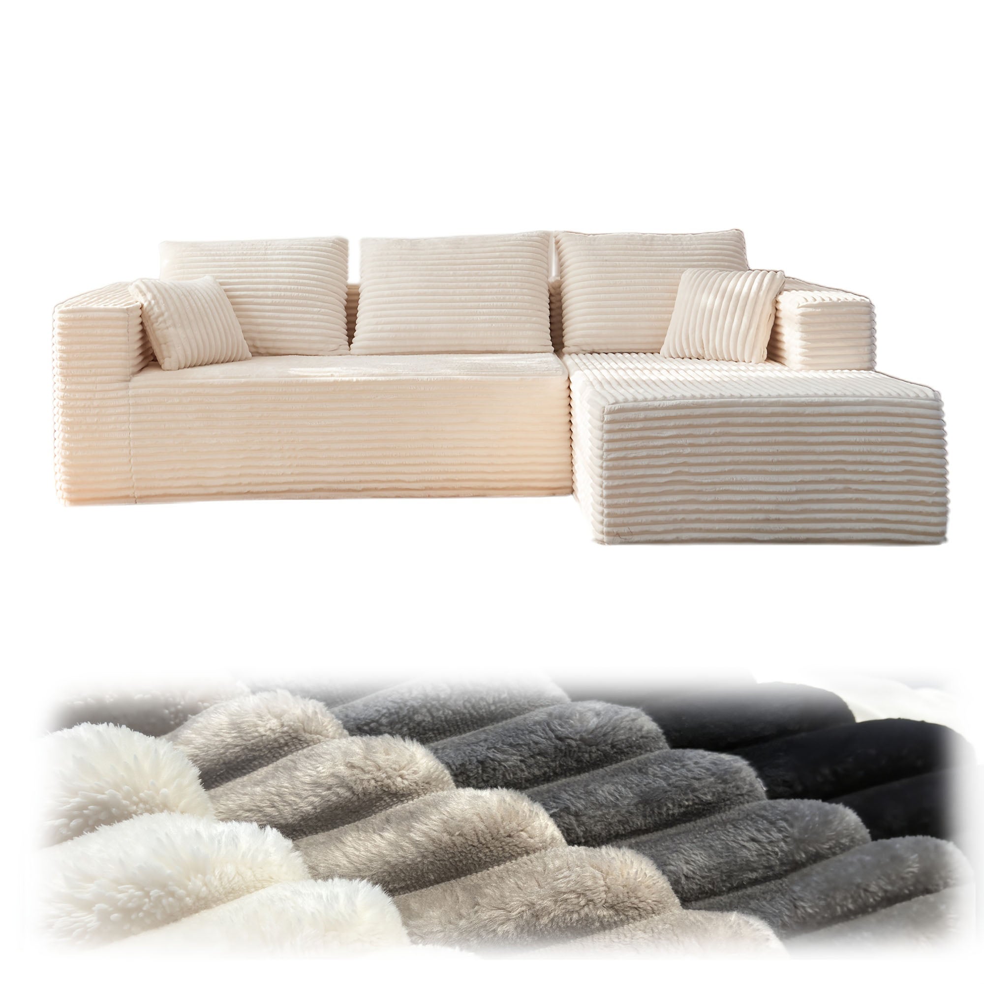 108" Oversized L Shaped Boneless Couch With Chaise No Assembly Required