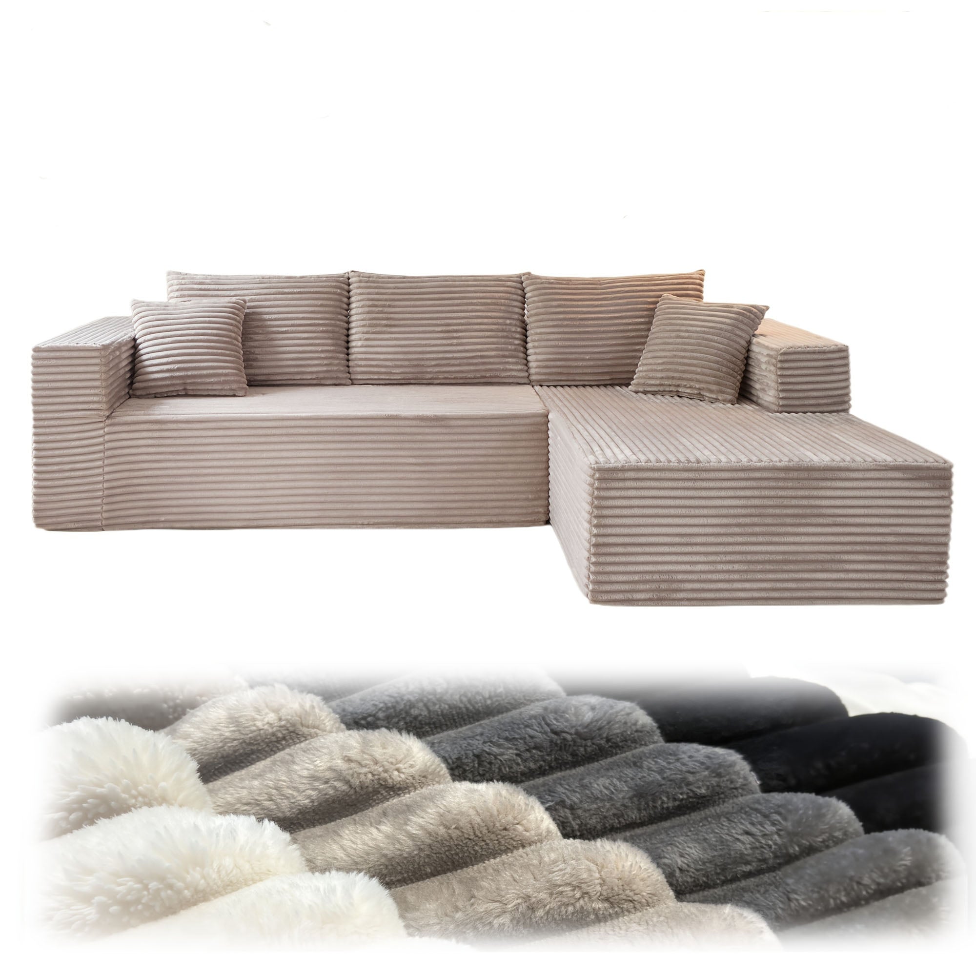 108" Oversized L Shaped Boneless Couch With Chaise No Assembly Required