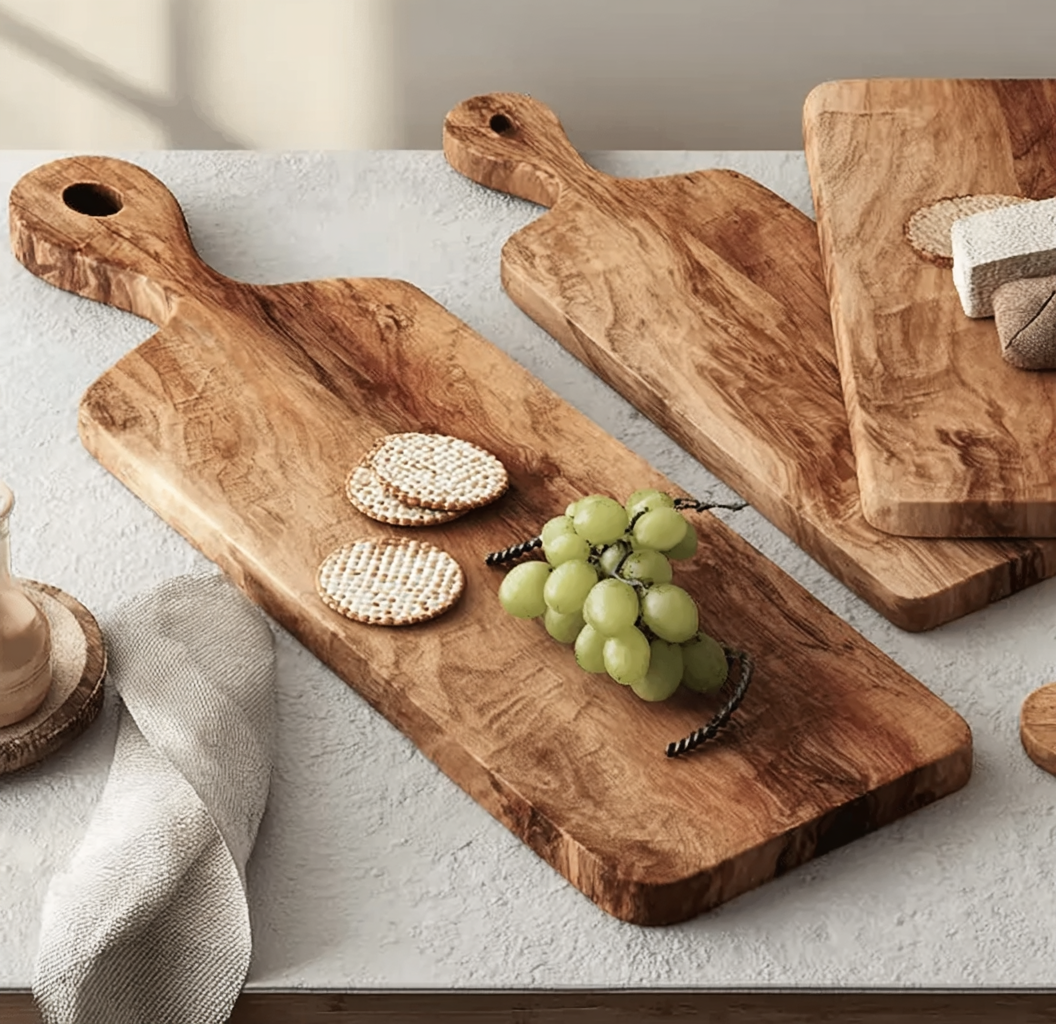 Rustic Wooden Serving Board with Handle – Handmade Charcuterie & Cheese Board