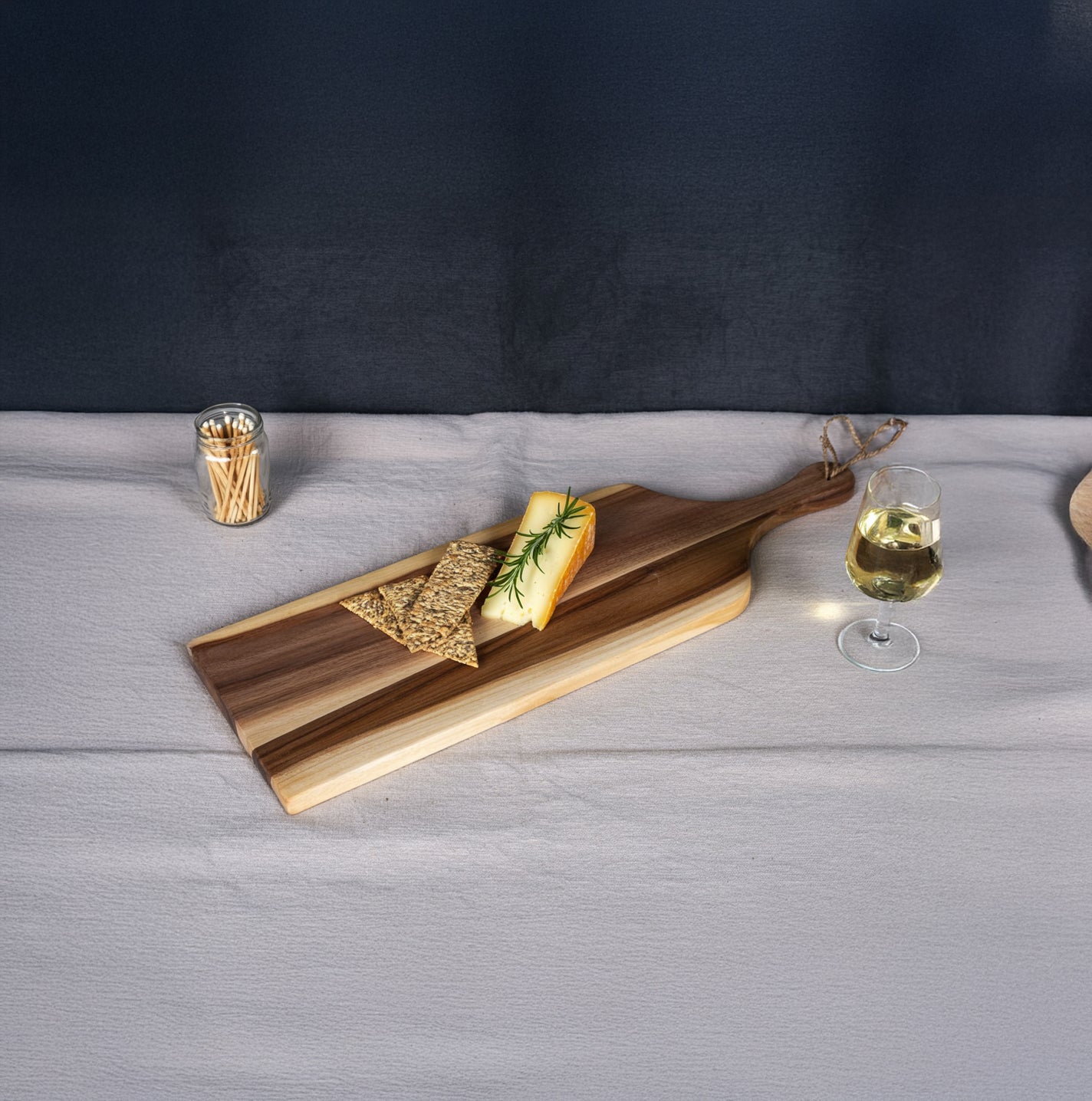 Rustic Wooden Cutting Board with Rope Handle – Handmade Serving Board