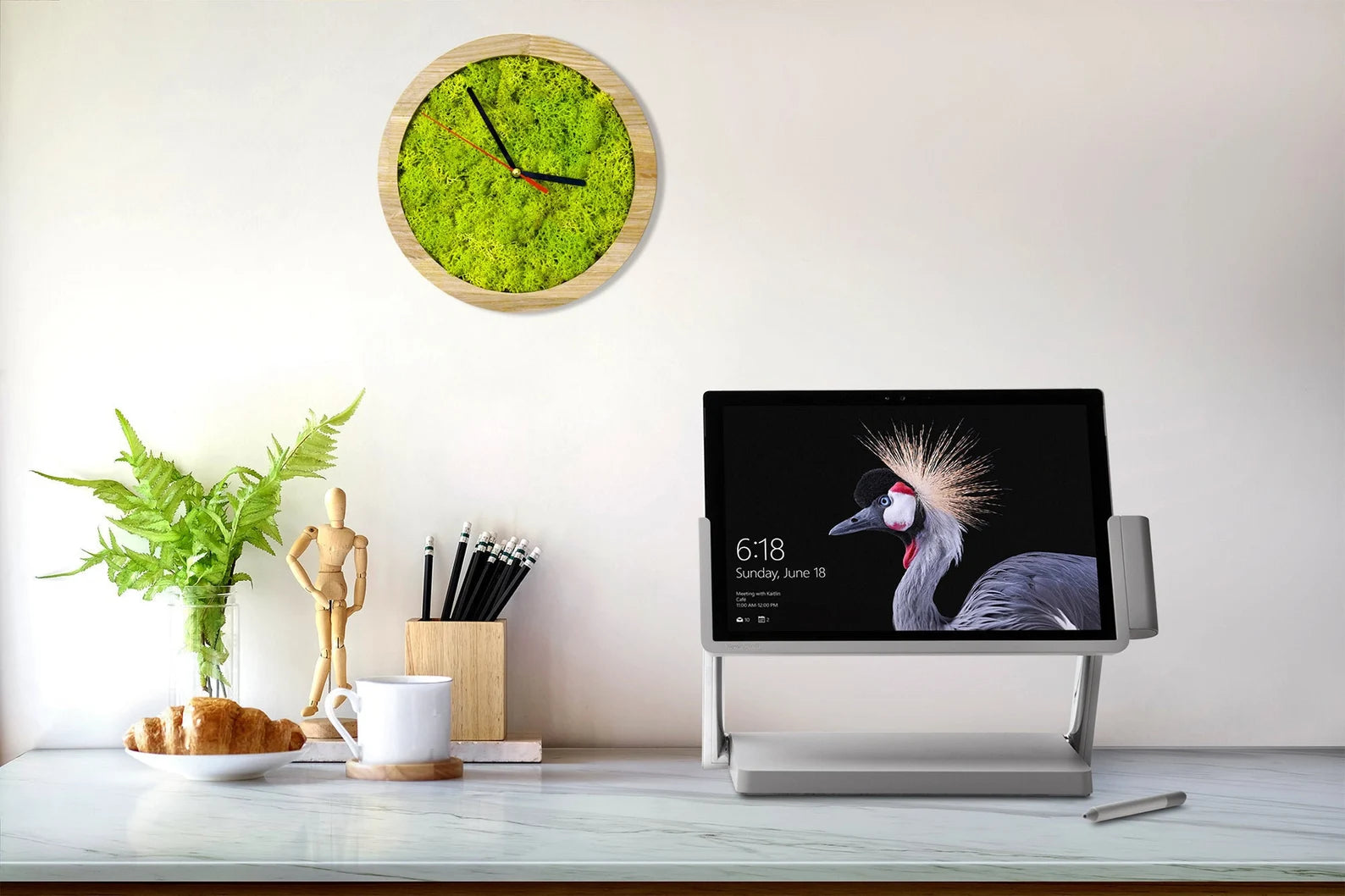 Loft Style Moss Wall Clock – Scandinavian Wooden Design, Handmade Eco Home Décor