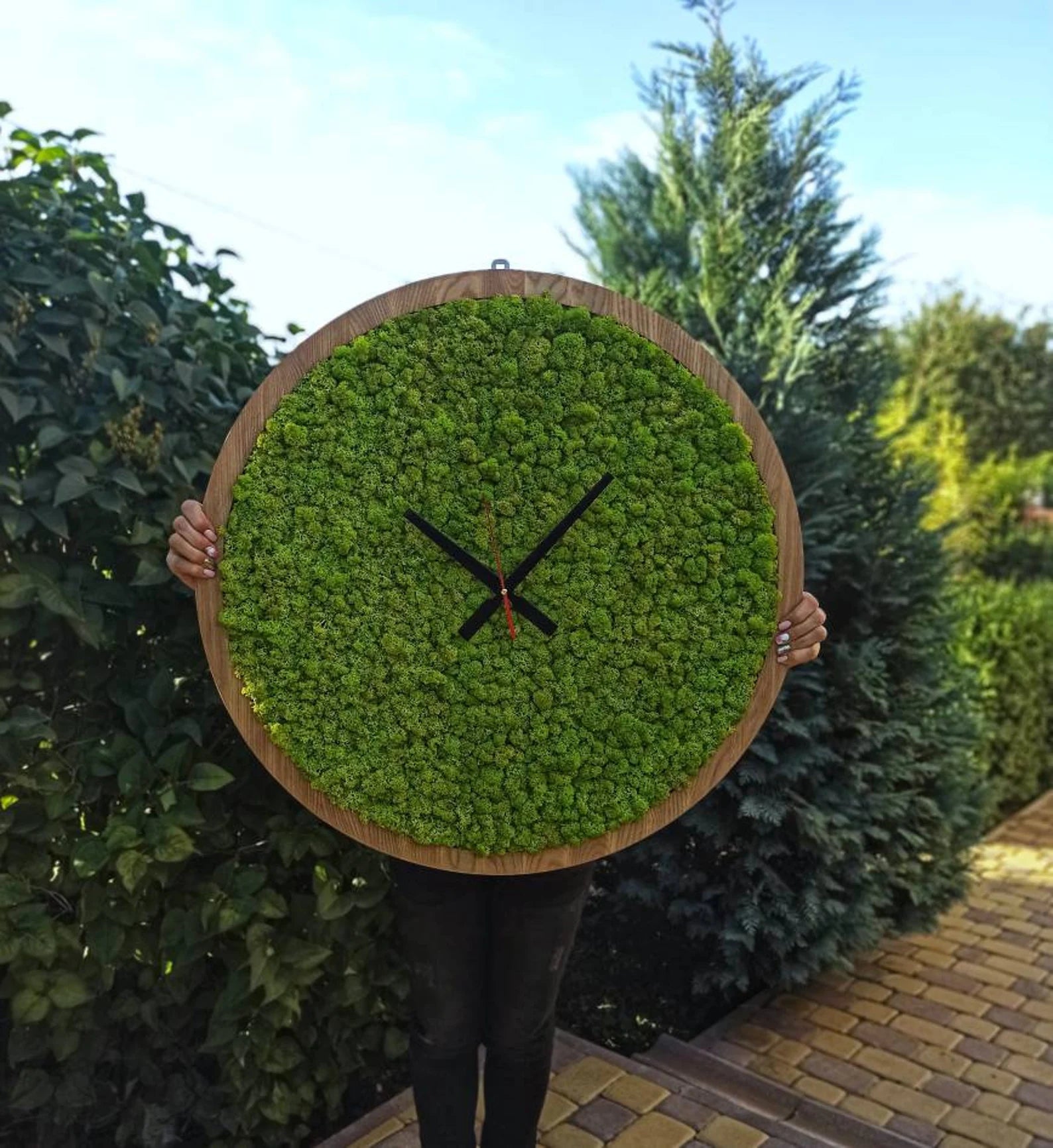 Moss Wall Clock – Wooden Eco Clock with Preserved Green Moss | Modern Home Decor