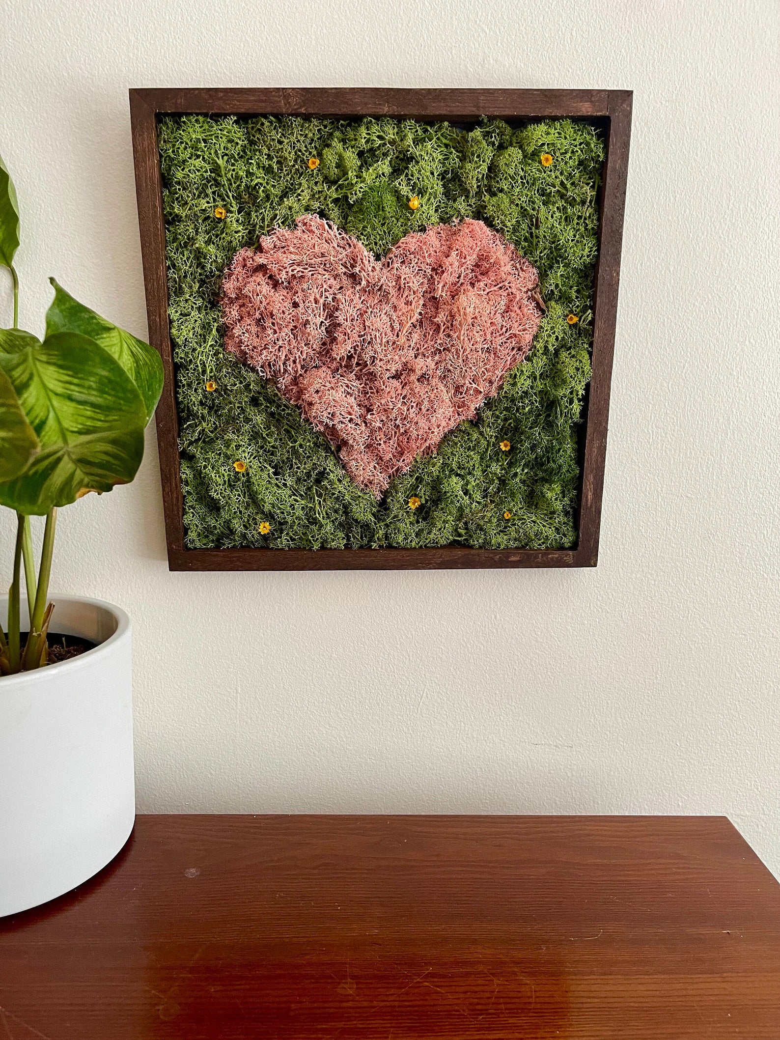 Preserved Moss Heart Wall Art – Square Frame with Reindeer Moss